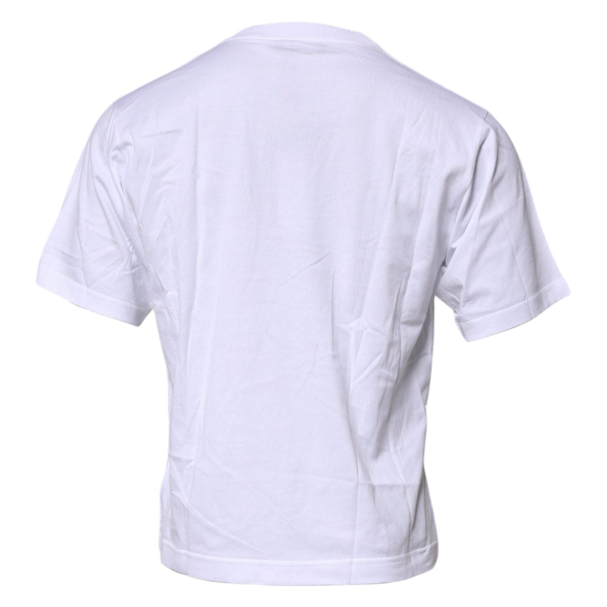 Dolce & Gabbana White Logo Patch Cotton Crew Neck T-shirt