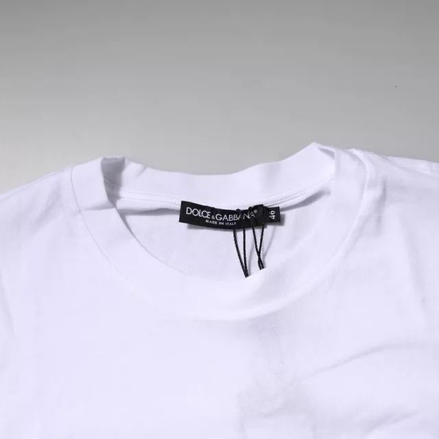 Dolce & Gabbana White Logo Patch Cotton Crew Neck T-shirt