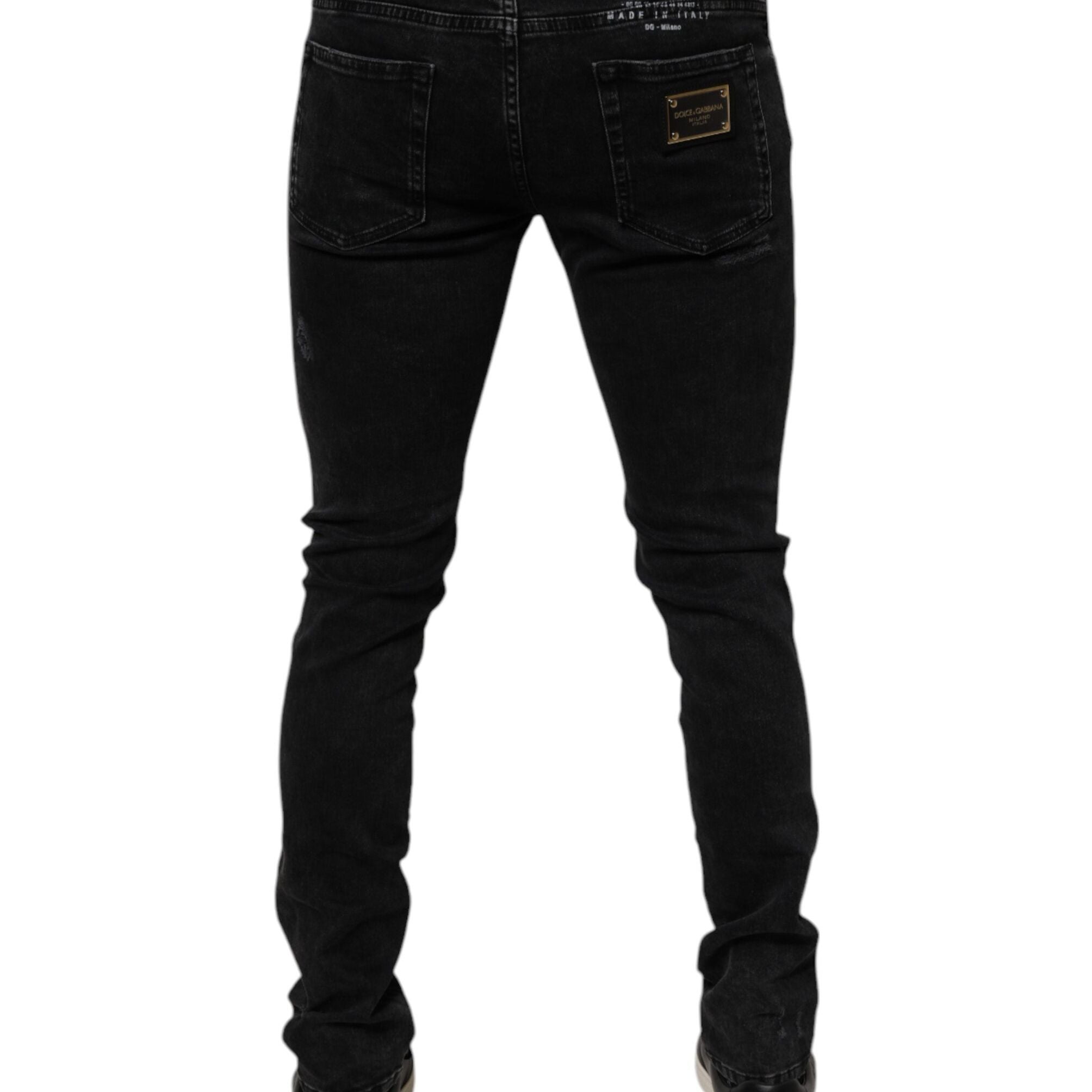 Dolce & Gabbana Black Tattered Cotton Skinny Men Denim Jeans