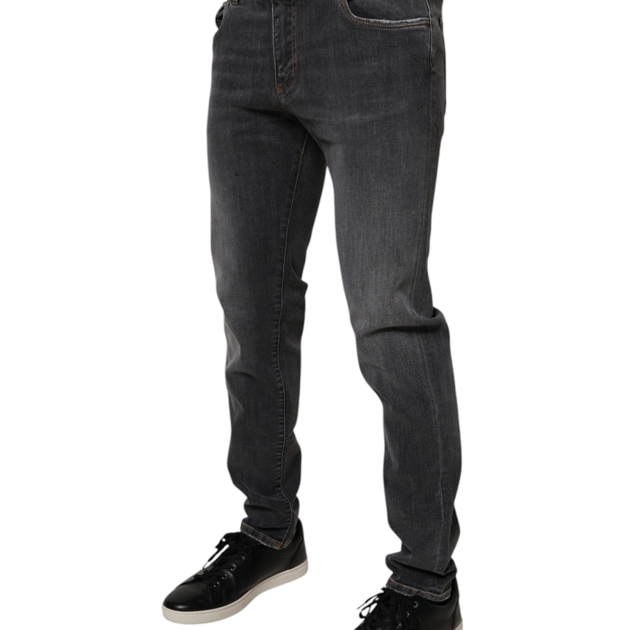 Dolce & Gabbana Dark Gray Washed Cotton Slim Fit Denim Jeans