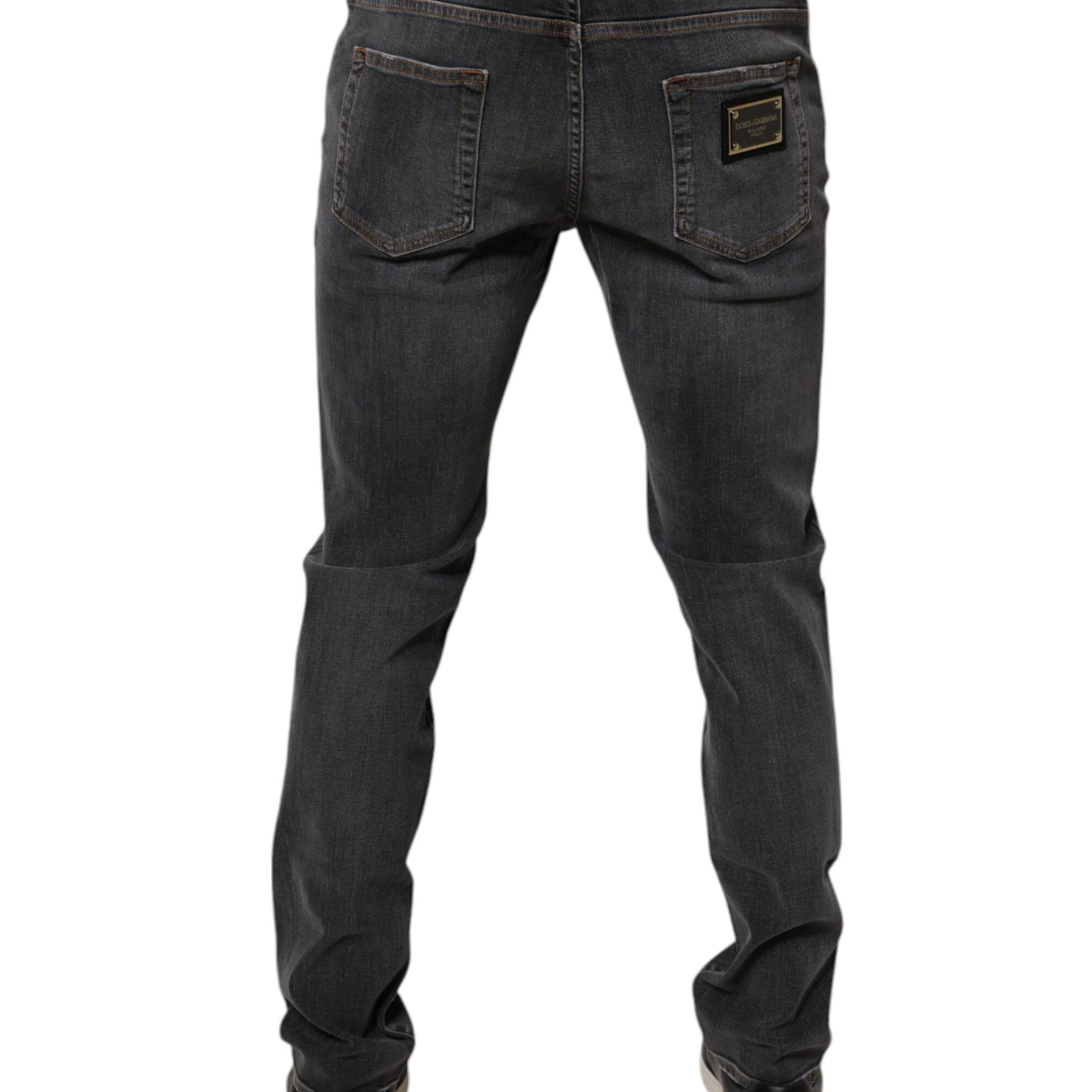 Dolce & Gabbana Dark Gray Washed Cotton Slim Fit Denim Jeans