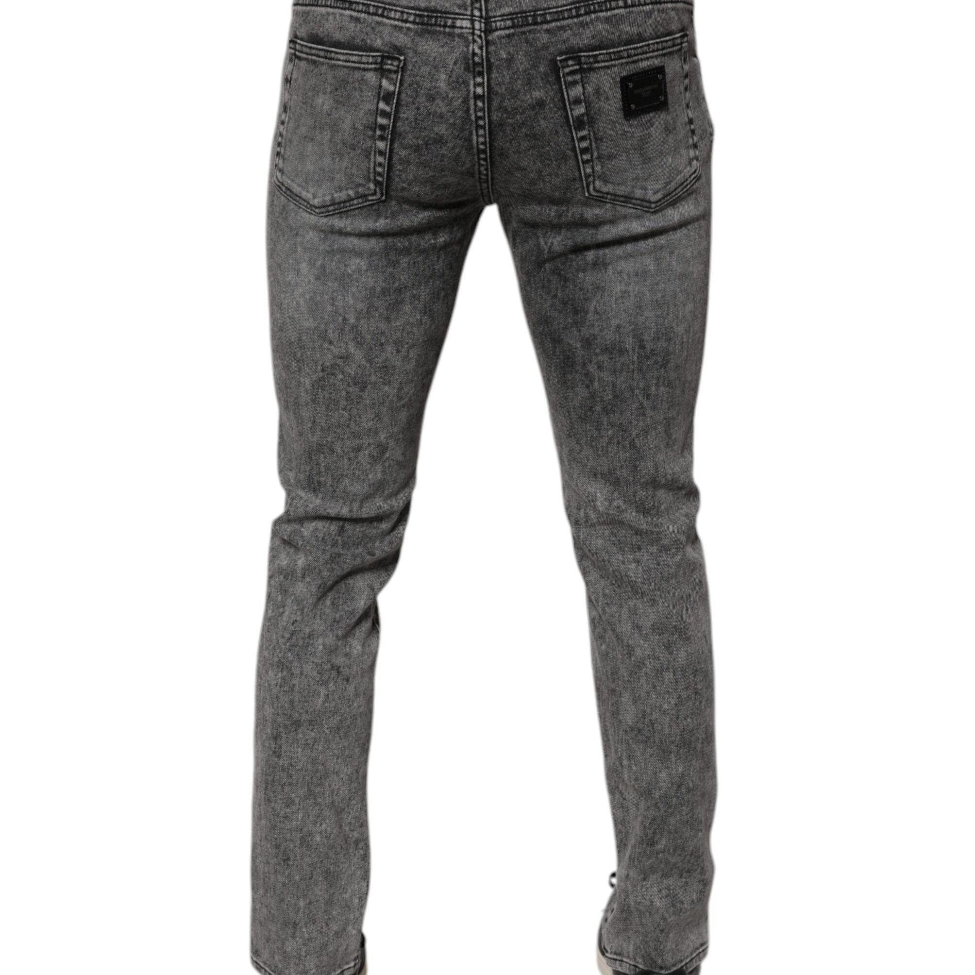 Dolce & Gabbana Dark Gray Washed Cotton Slim Fit Denim Jeans