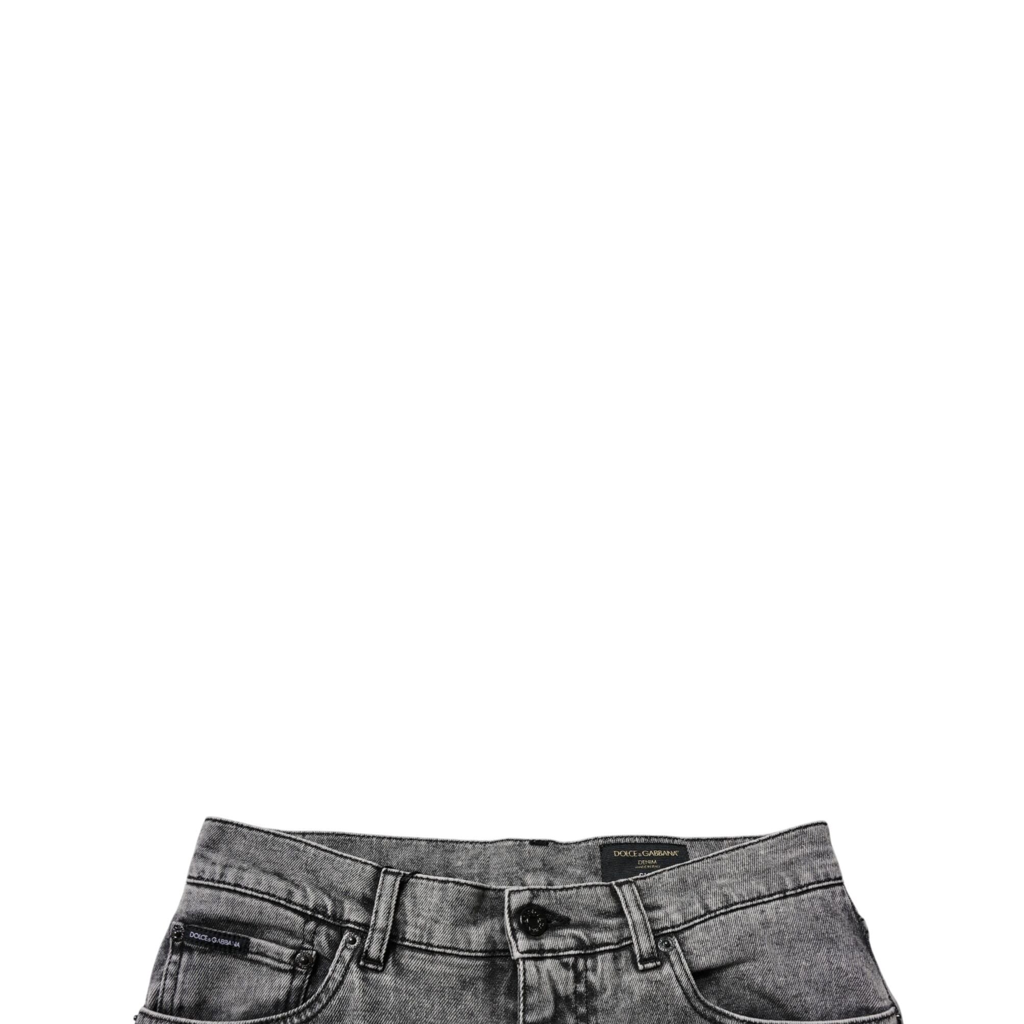 Dolce & Gabbana Dark Gray Washed Cotton Slim Fit Denim Jeans