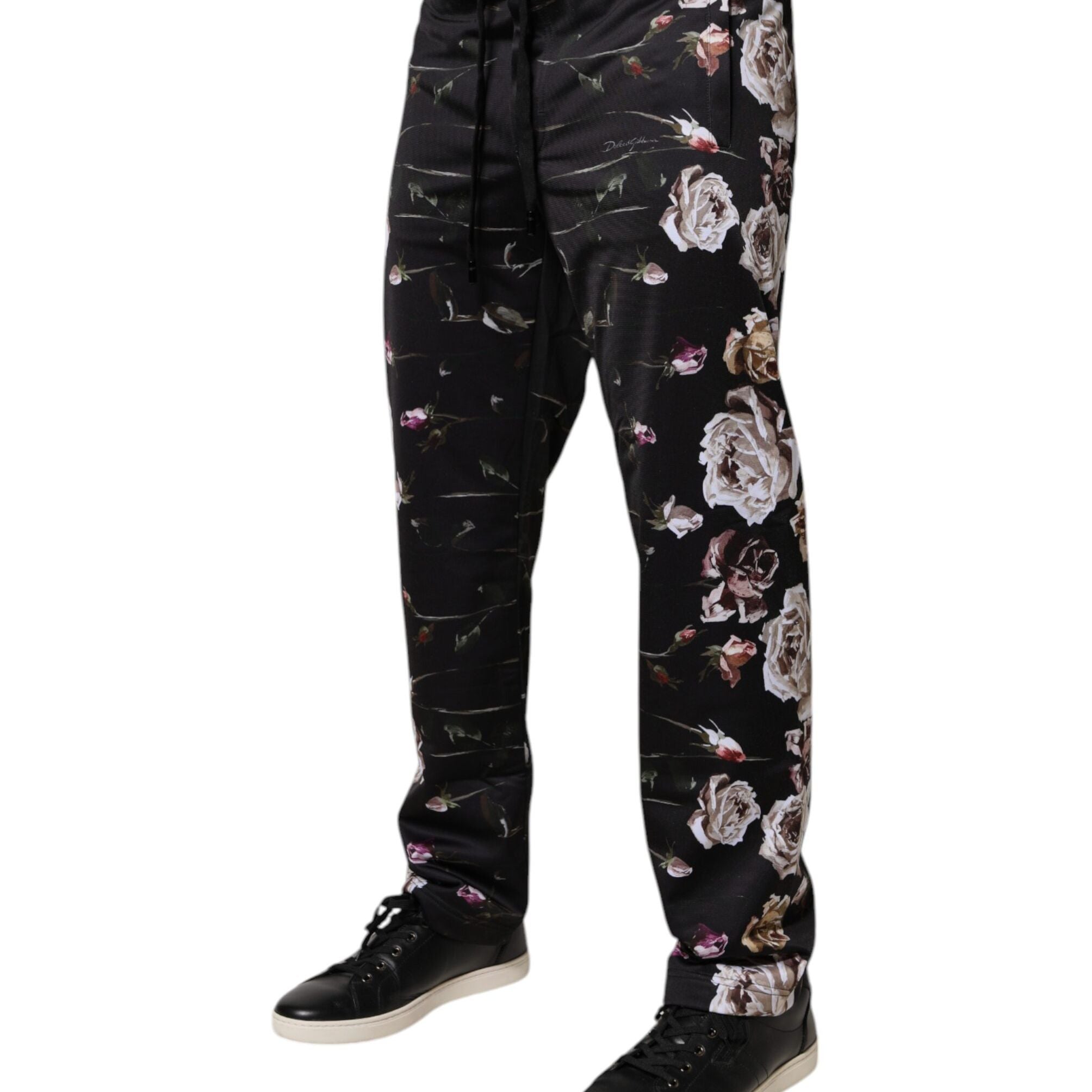 Dolce & Gabbana Black Floral Polyester Jogger Pants