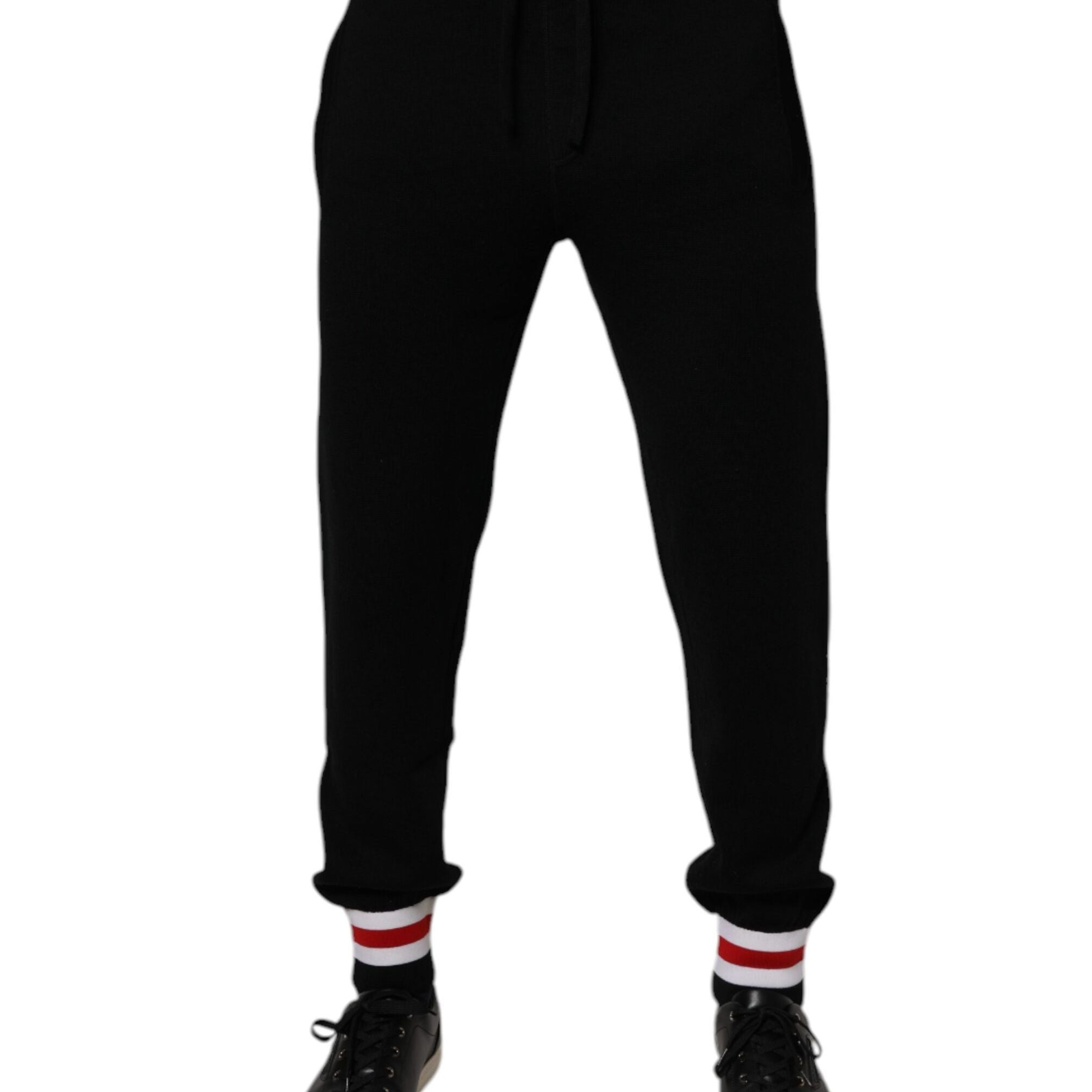 Dolce & Gabbana Black Wool Mid Waist Jogger Sweatpants Pants