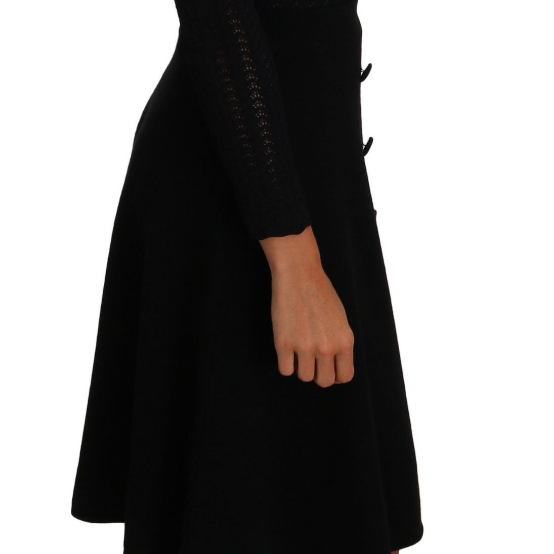 Dolce & Gabbana Black Knitted Wool Sheath Long Sleeves Dress