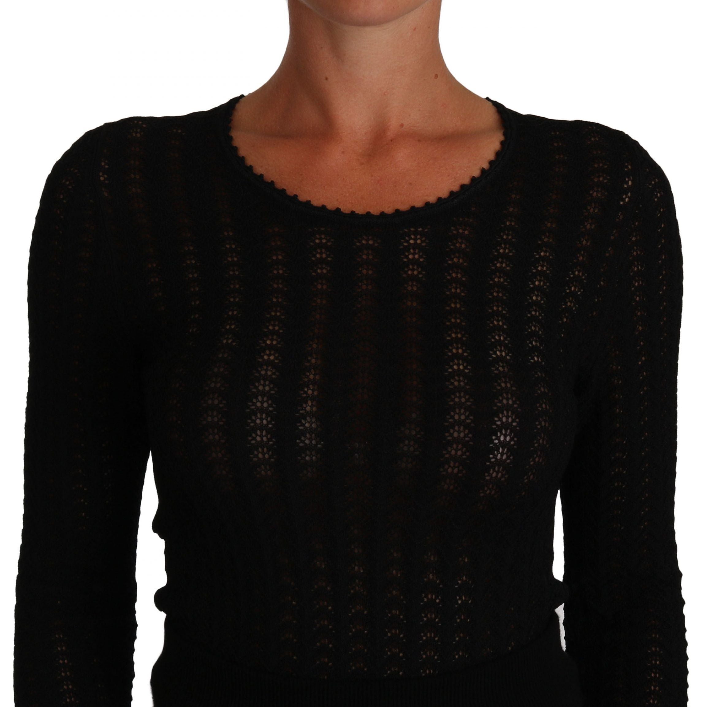 Dolce & Gabbana Black Knitted Wool Sheath Long Sleeves Dress