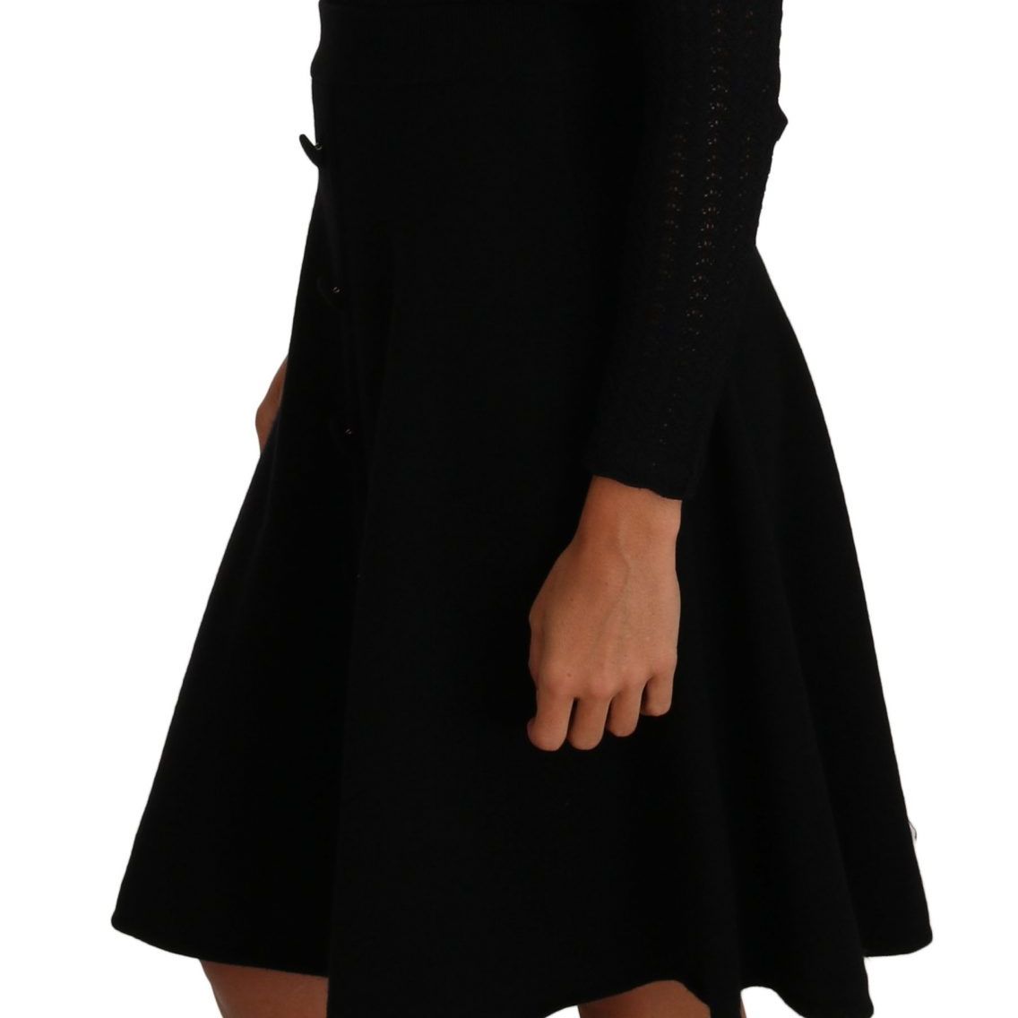 Dolce & Gabbana Black Knitted Wool Sheath Long Sleeves Dress