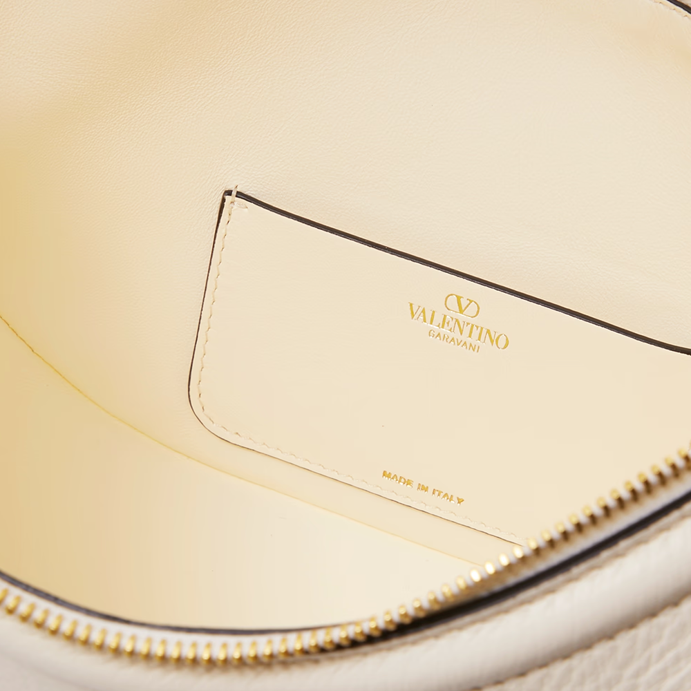 Valentino Garavani Ivory Leather Small Hobo Vlogo Shoulder Bag