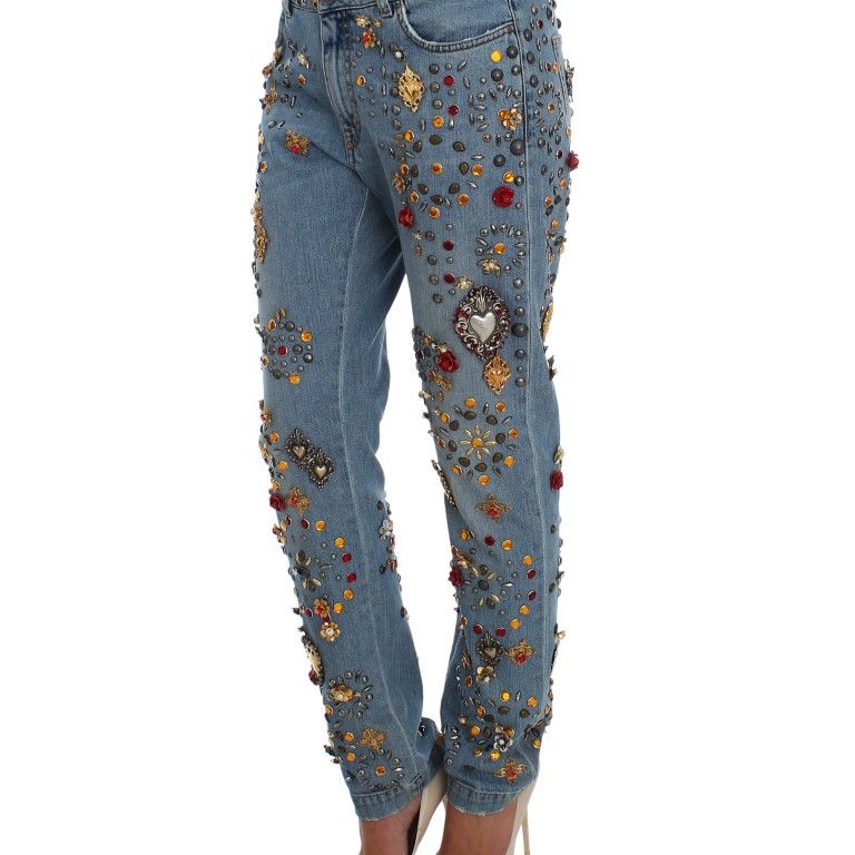 Dolce & Gabbana Crystal Roses Heart Embellished Jeans