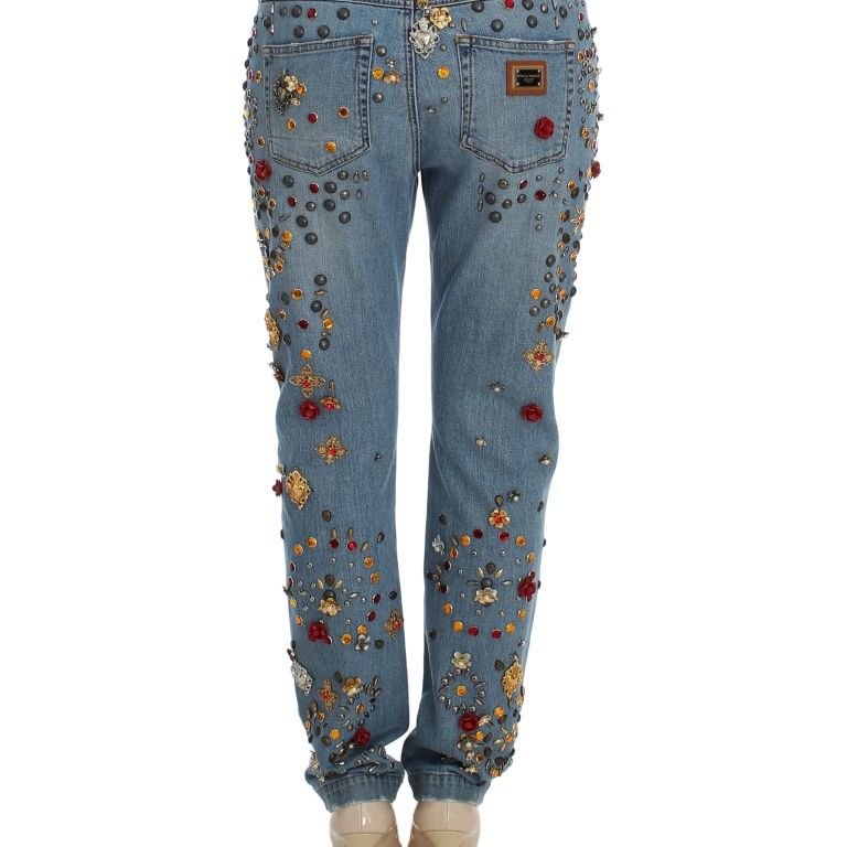 Dolce & Gabbana Crystal Roses Heart Embellished Jeans