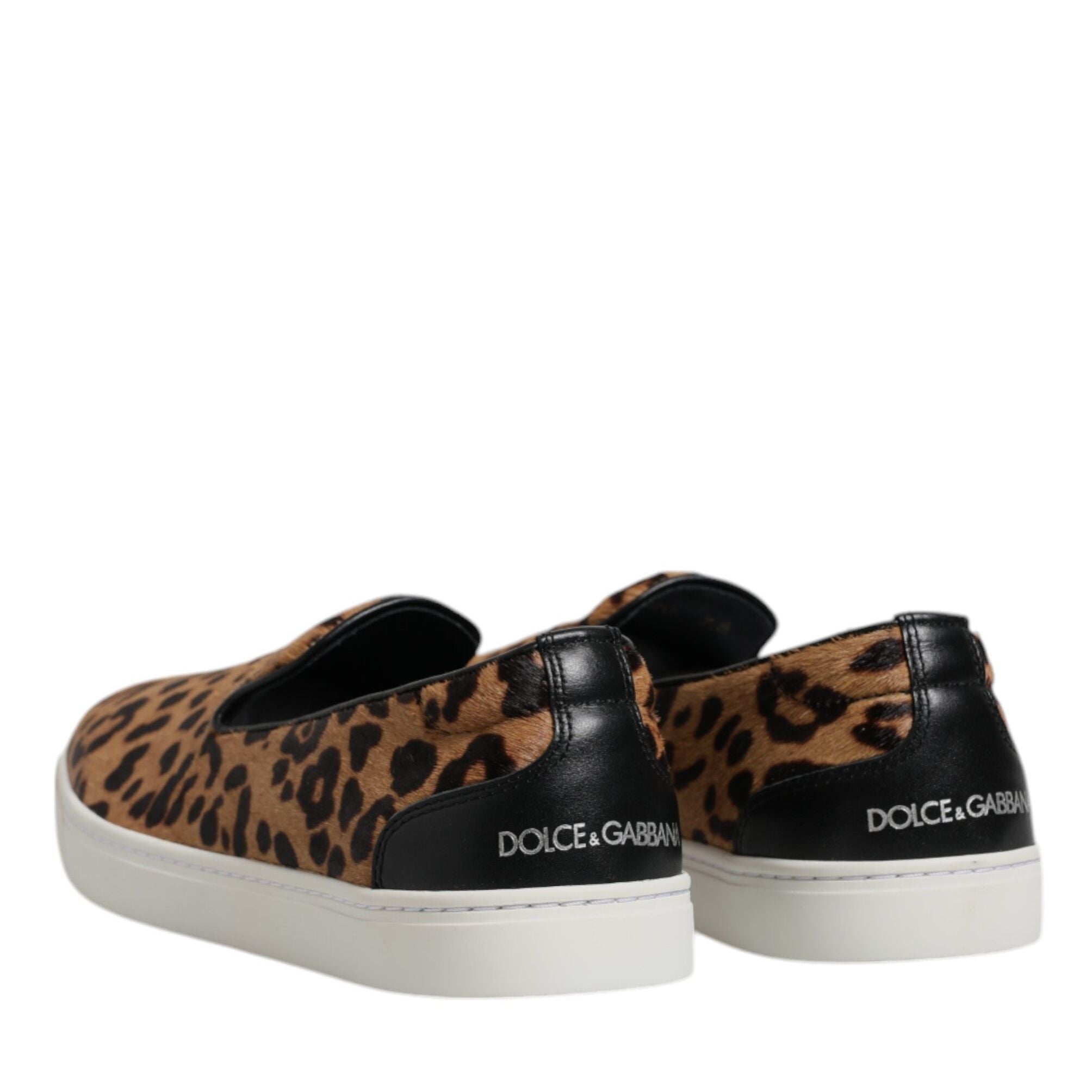 Dolce & Gabbana Brown Calfskin Fur Leopard Sneakers Shoes