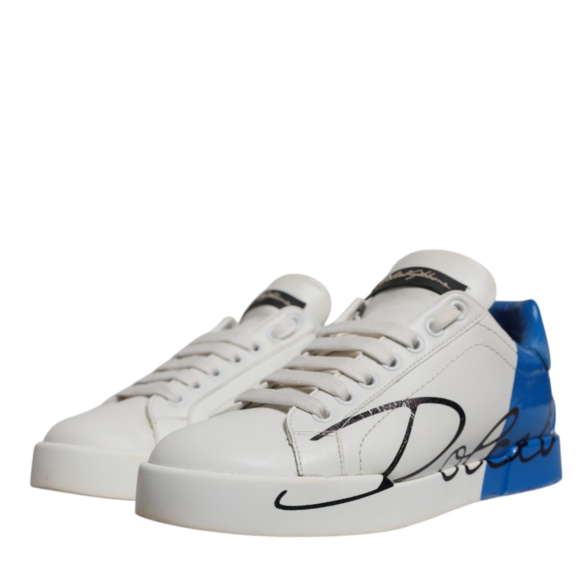 Dolce & Gabbana White Blue Logo Portofino Sneakers Shoes