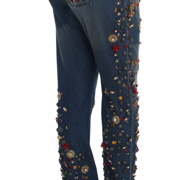 Dolce & Gabbana Crystal Roses Heart Embellished Jeans