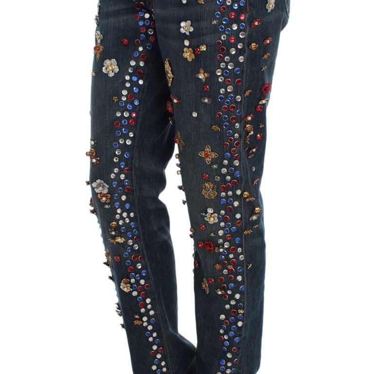 Dolce & Gabbana Crystal Roses Heart Embellished Jeans