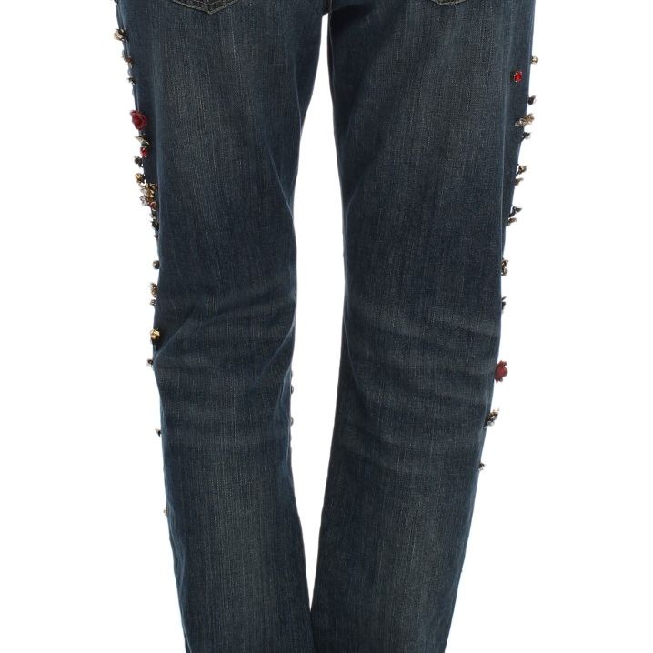 Dolce & Gabbana Crystal Roses Heart Embellished Jeans