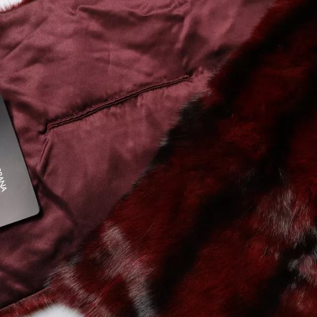 Dolce & Gabbana Black Red Stripe Fur Shawl Neck Wrap Scarf