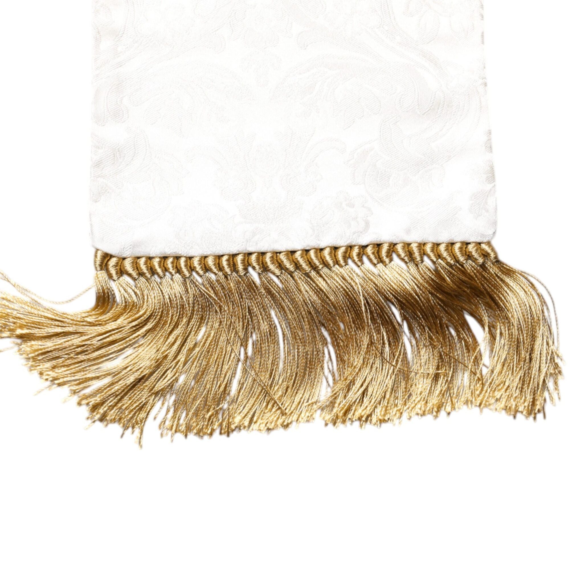 Dolce & Gabbana White Floral Jacquard Skinny Fringes Scarf