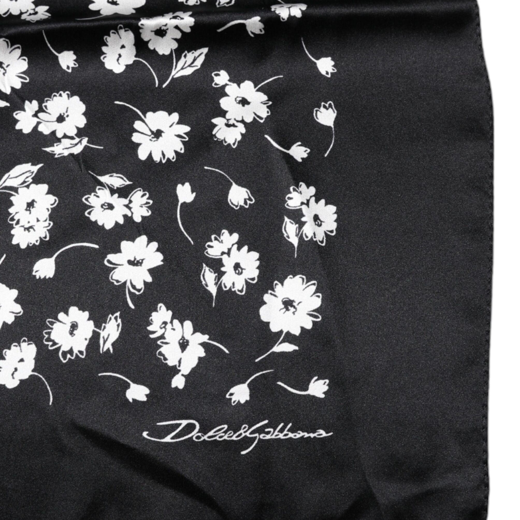 Dolce & Gabbana Black Floral Silk Square Wrap Shawl Scarf