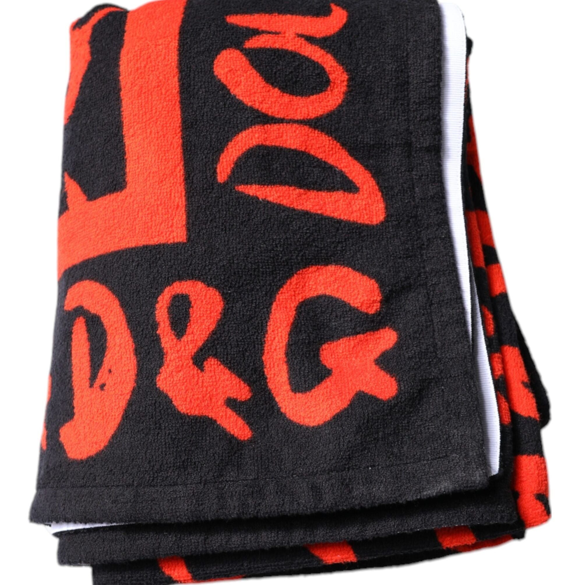 Dolce & Gabbana Black Red Logo Print Cotton Beach Towel