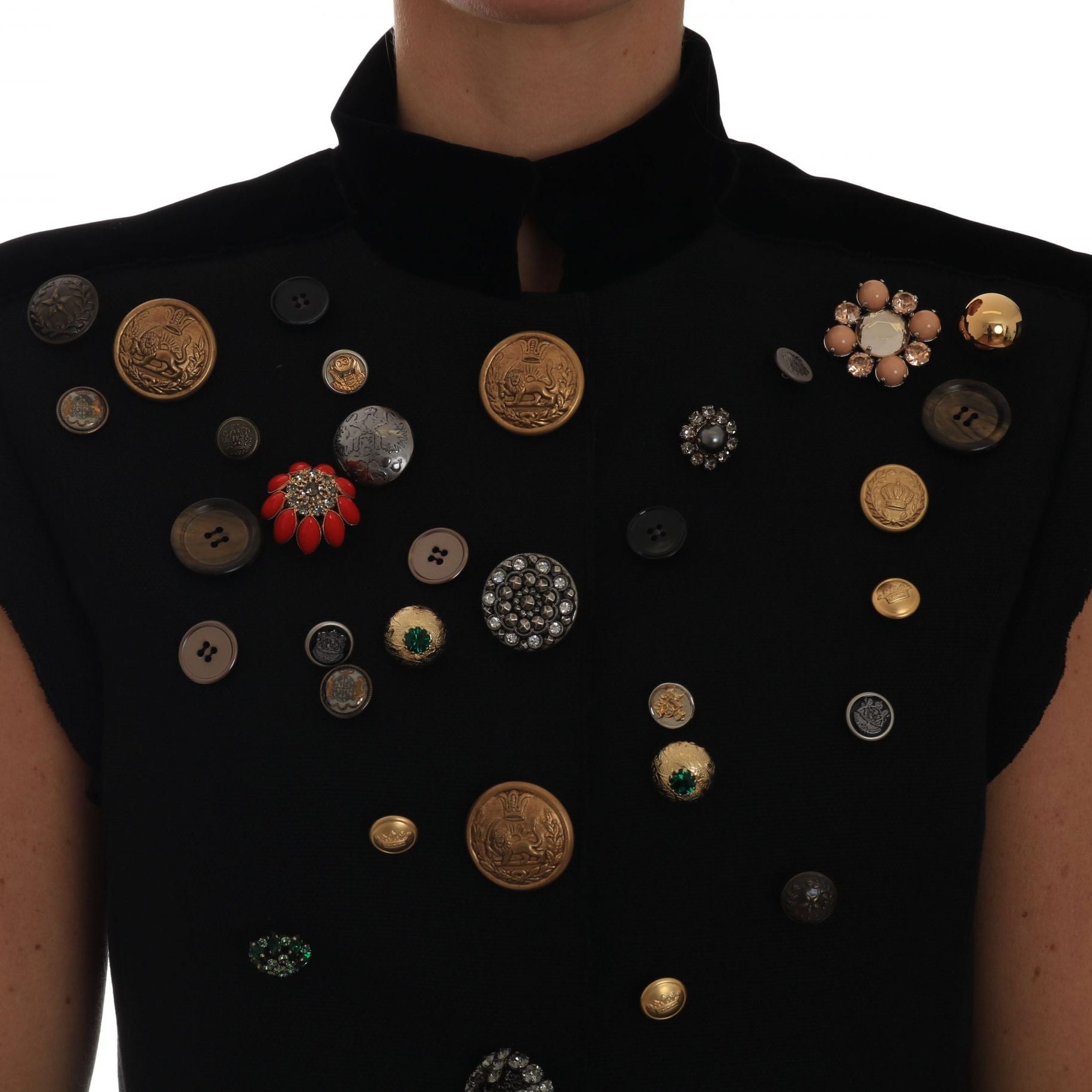 Dolce & Gabbana Black Embellished Floral Military Jacket Vest