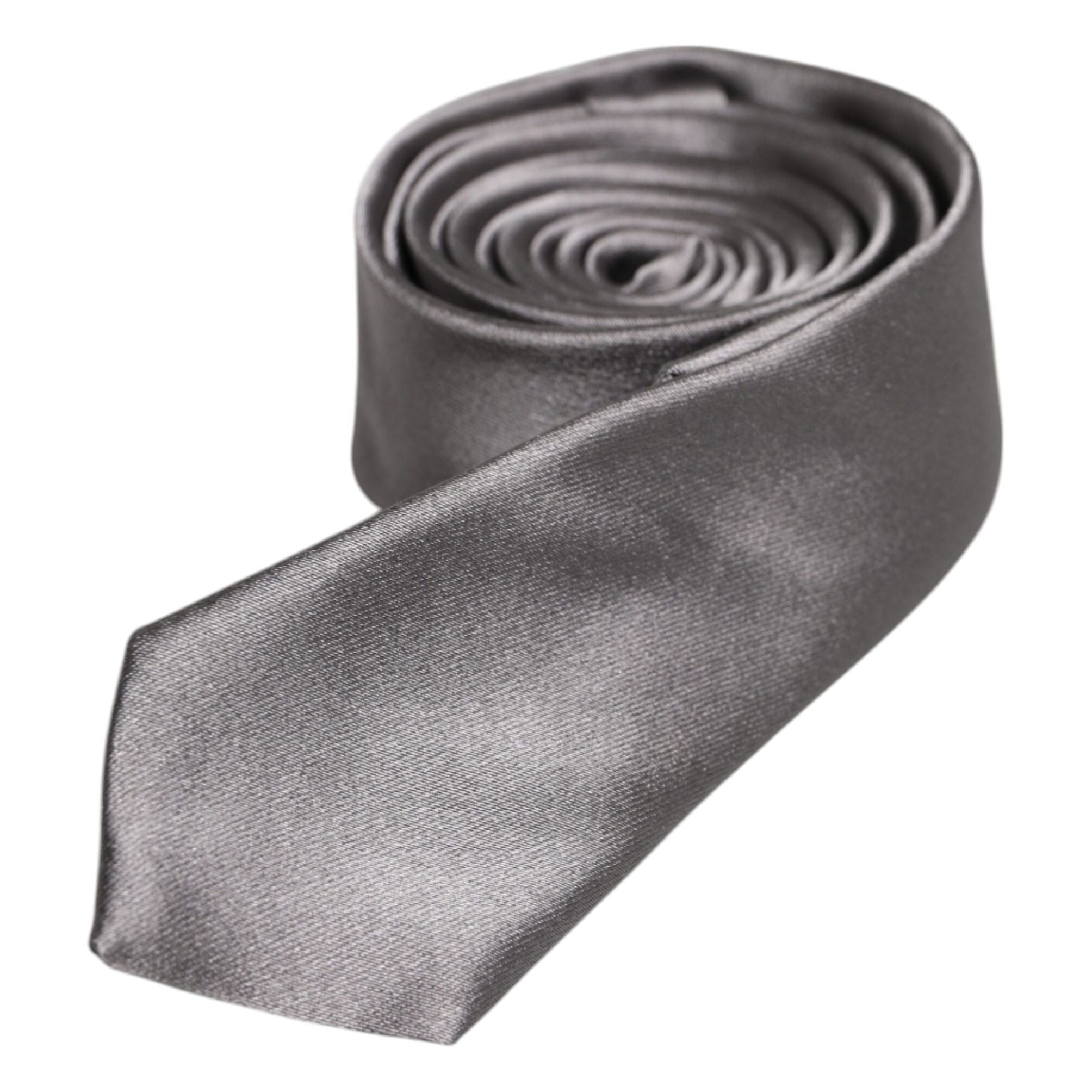 Dolce & Gabbana Metallic Silver Silk Adjustable Necktie Tie