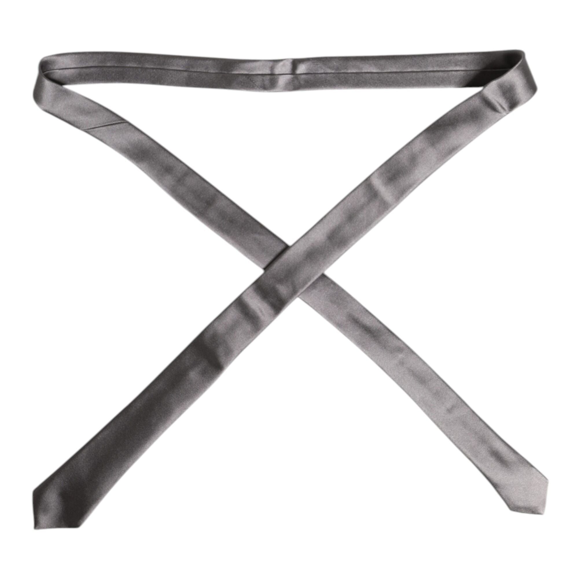 Dolce & Gabbana Metallic Silver Silk Adjustable Necktie Tie