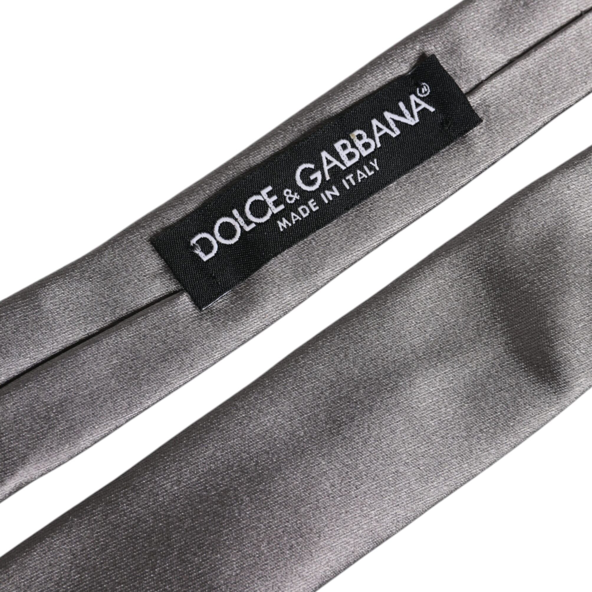 Dolce & Gabbana Metallic Silver Silk Adjustable Necktie Tie