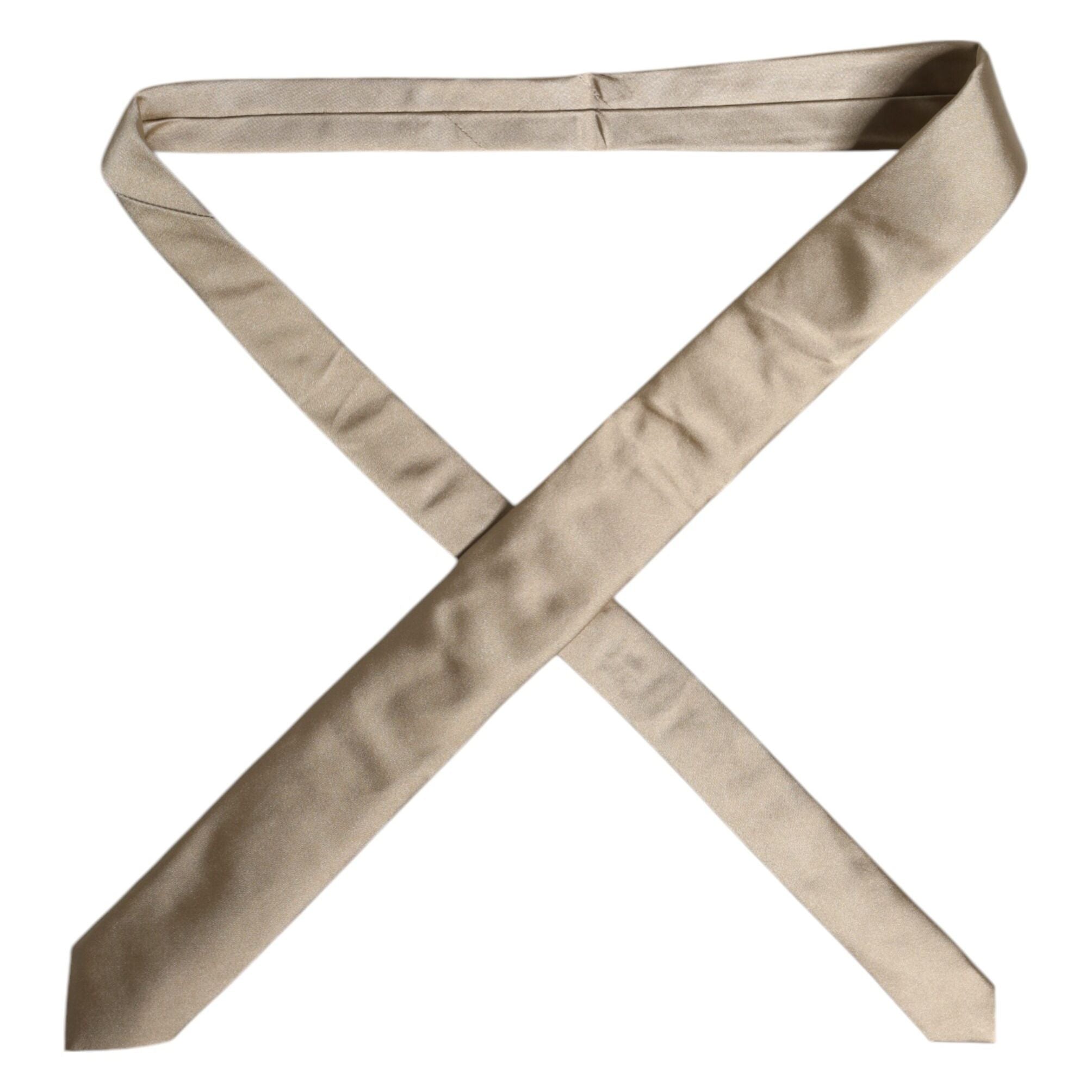 Dolce & Gabbana Beige Solid Silk Adjustable Necktie Tie