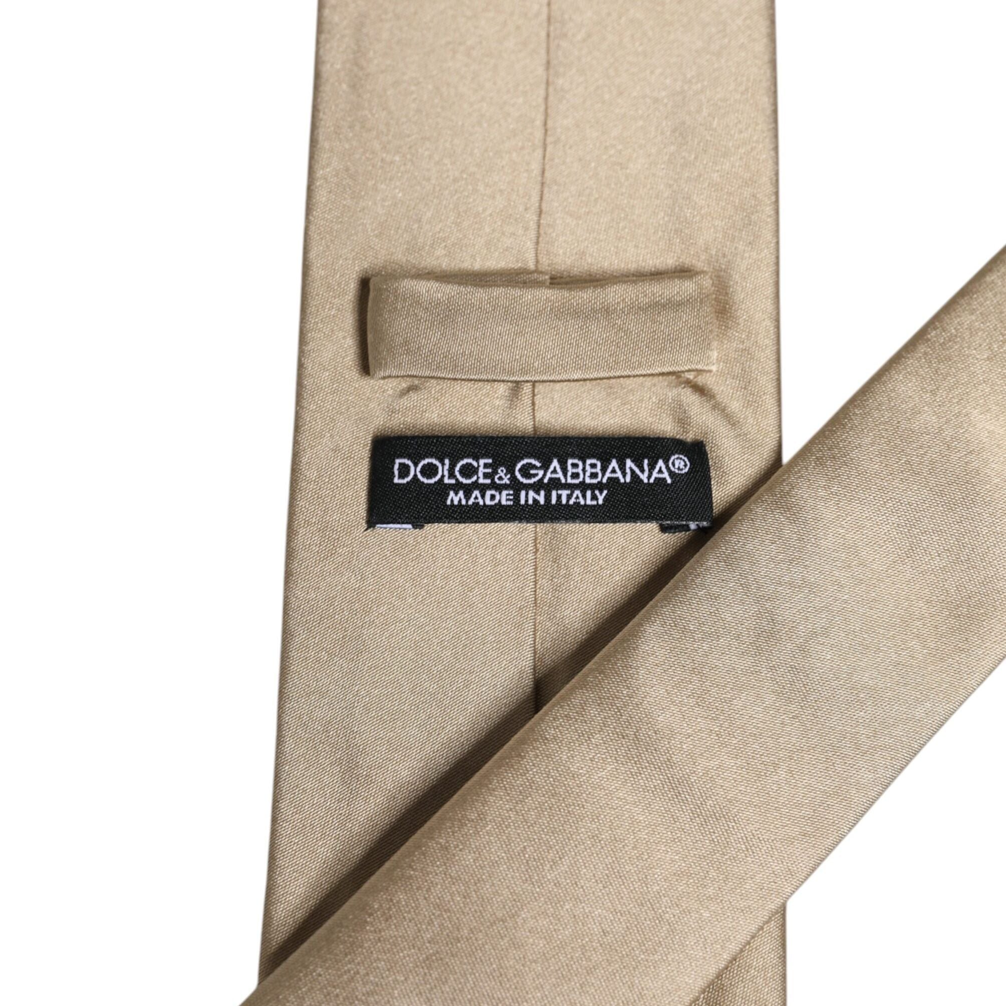Dolce & Gabbana Beige Solid Silk Adjustable Necktie Tie
