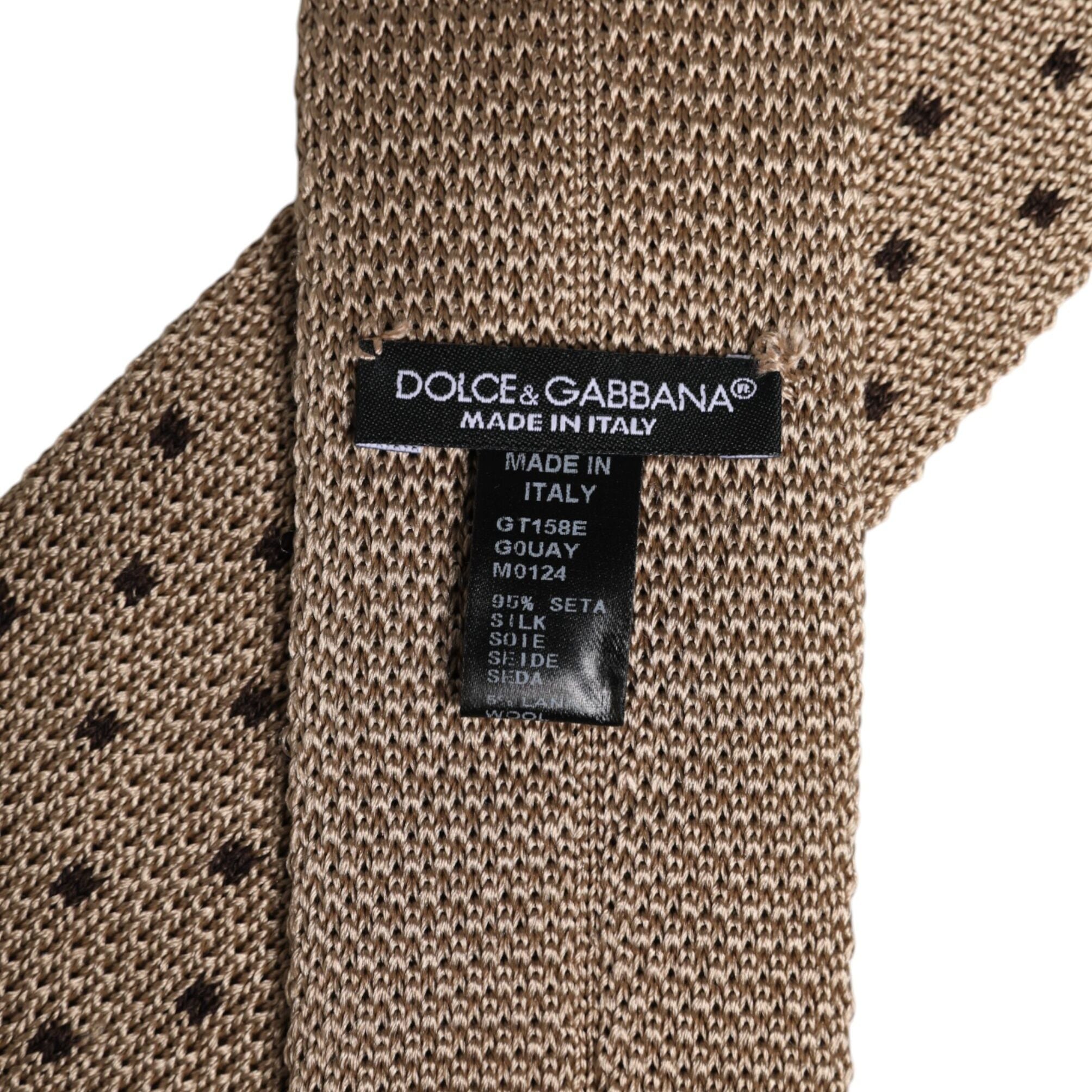 Dolce & Gabbana Beige Polka Dot Silk Adjustable Necktie Tie