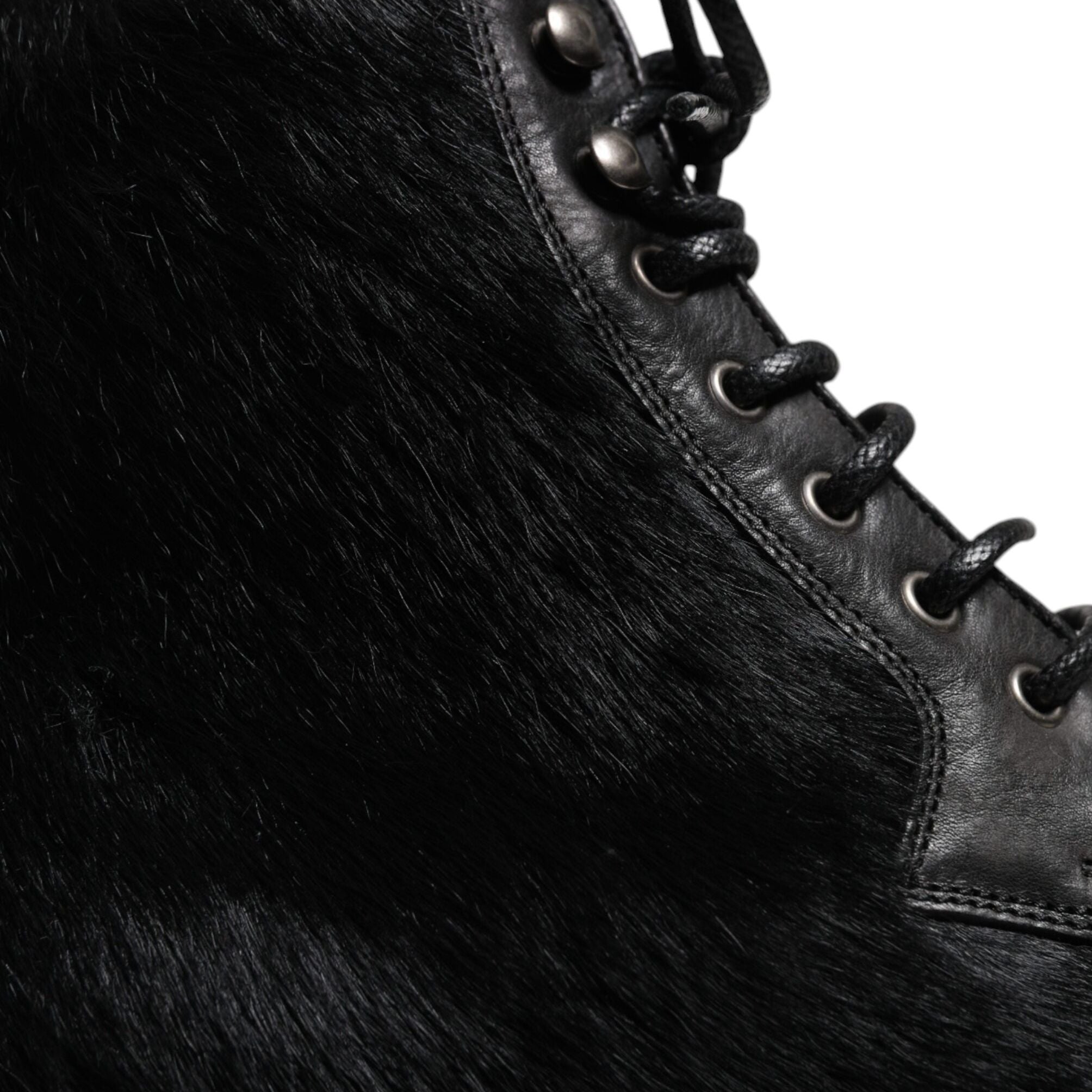 Dolce & Gabbana Black Pony Style Leather Mid Calf Boots Shoes
