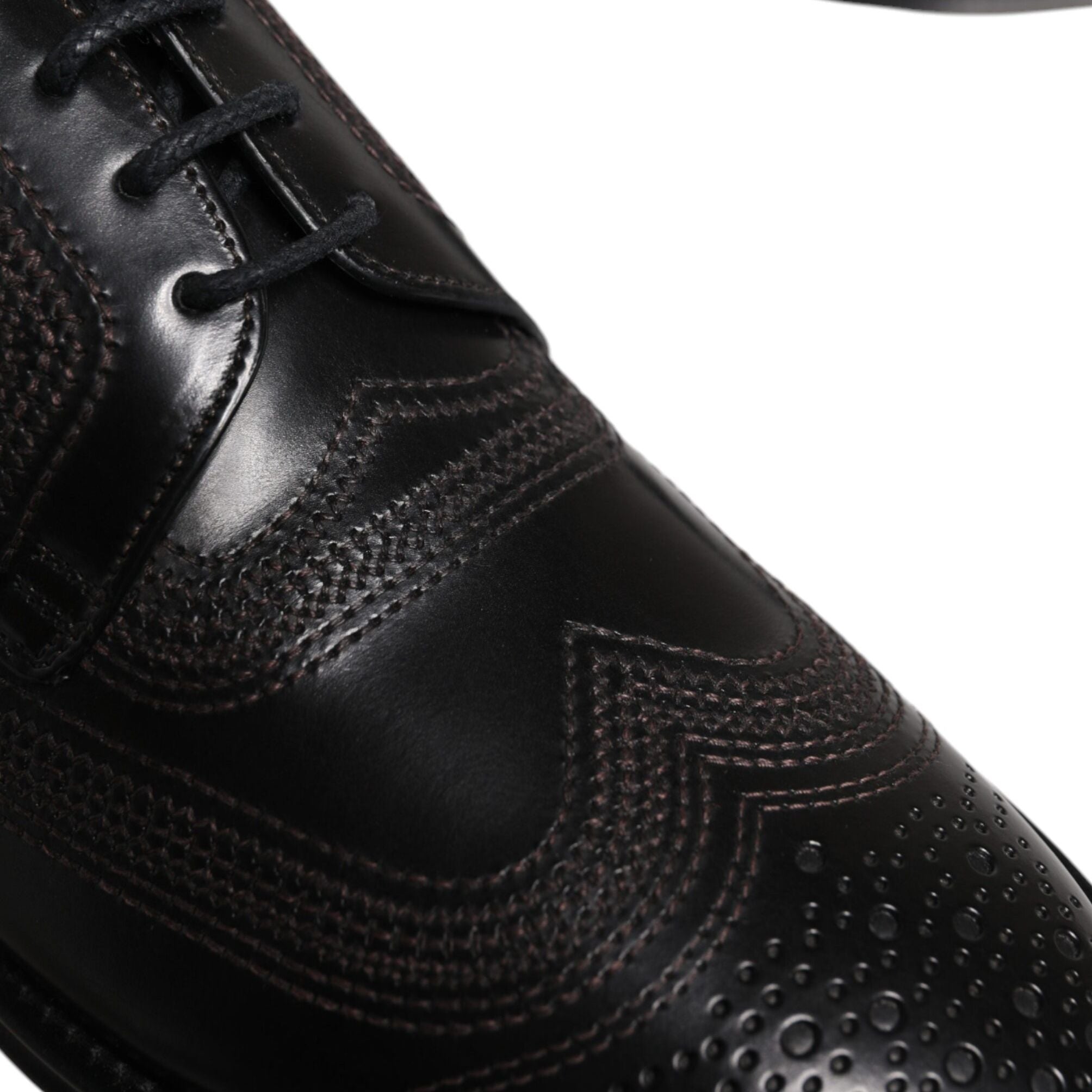 Dolce & Gabbana Black Embroidered Classic Leather Derby Dress Shoes