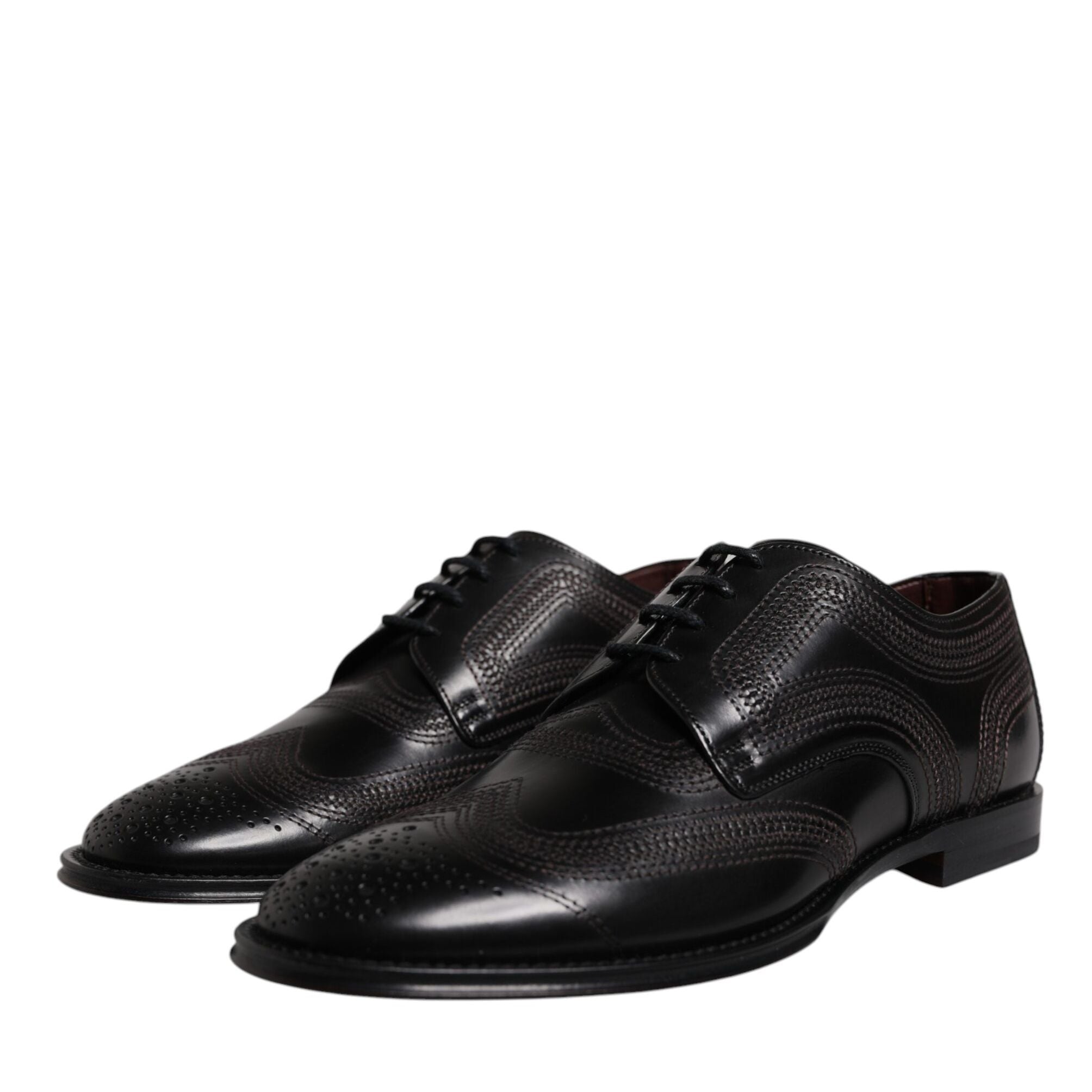 Dolce & Gabbana Black Embroidered Classic Leather Derby Dress Shoes