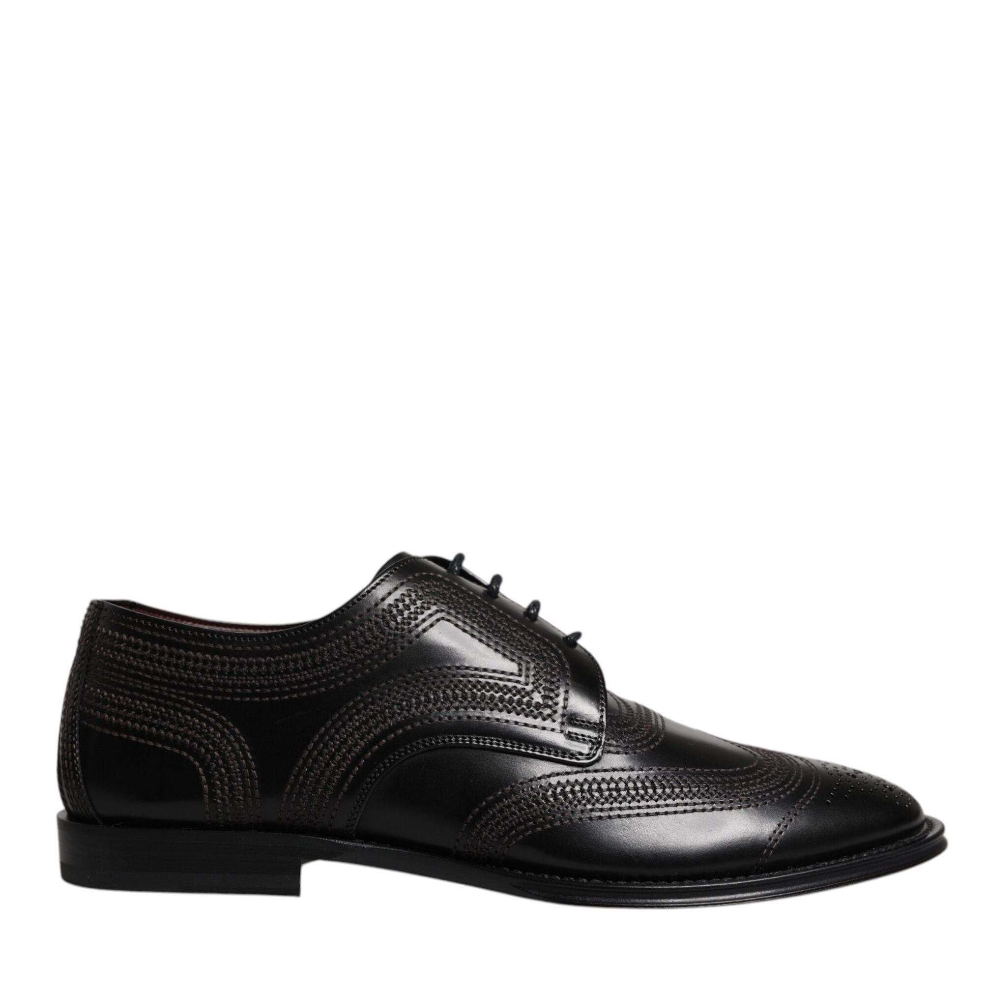 Dolce & Gabbana Black Embroidered Classic Leather Derby Dress Shoes