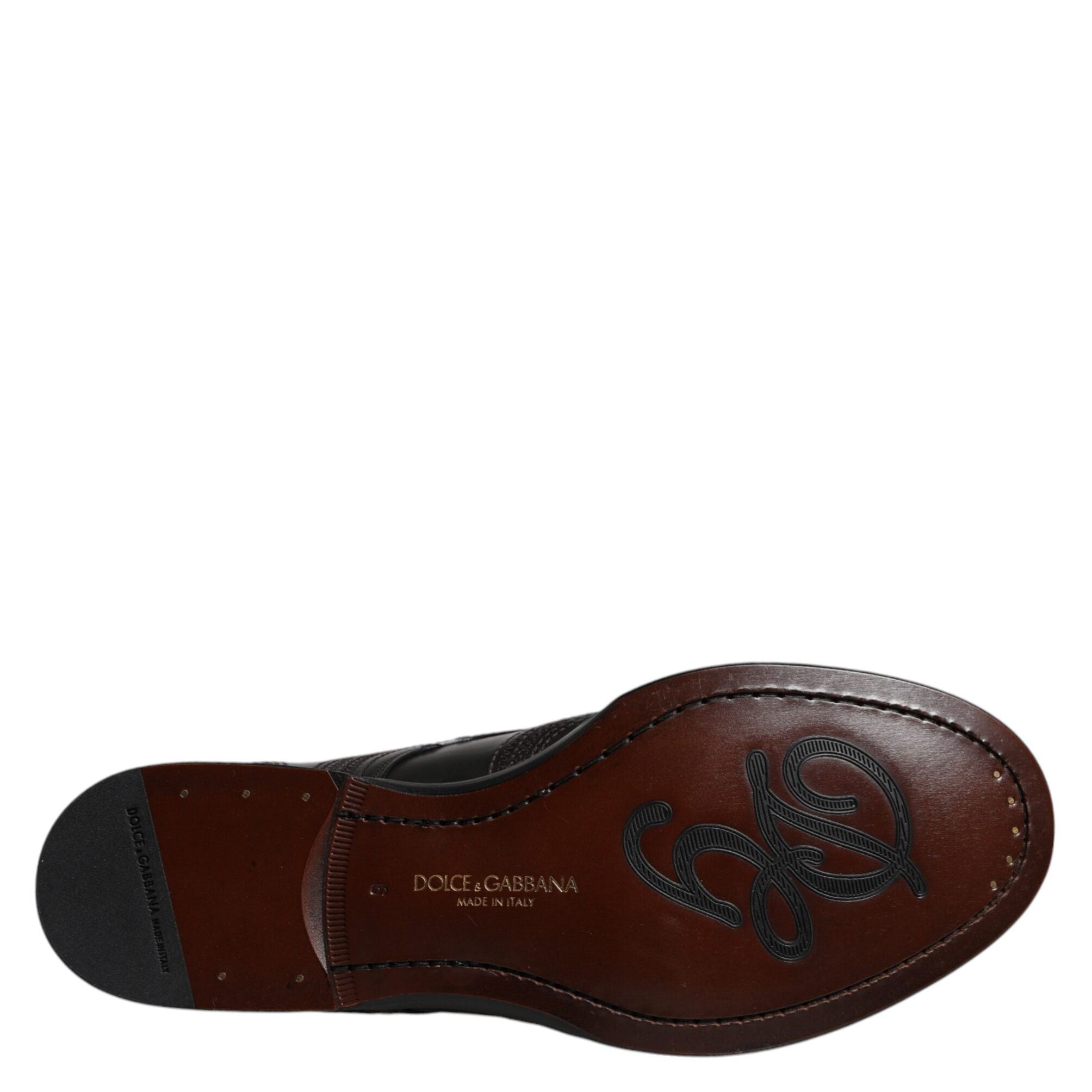 Dolce & Gabbana Black Embroidered Classic Leather Derby Dress Shoes