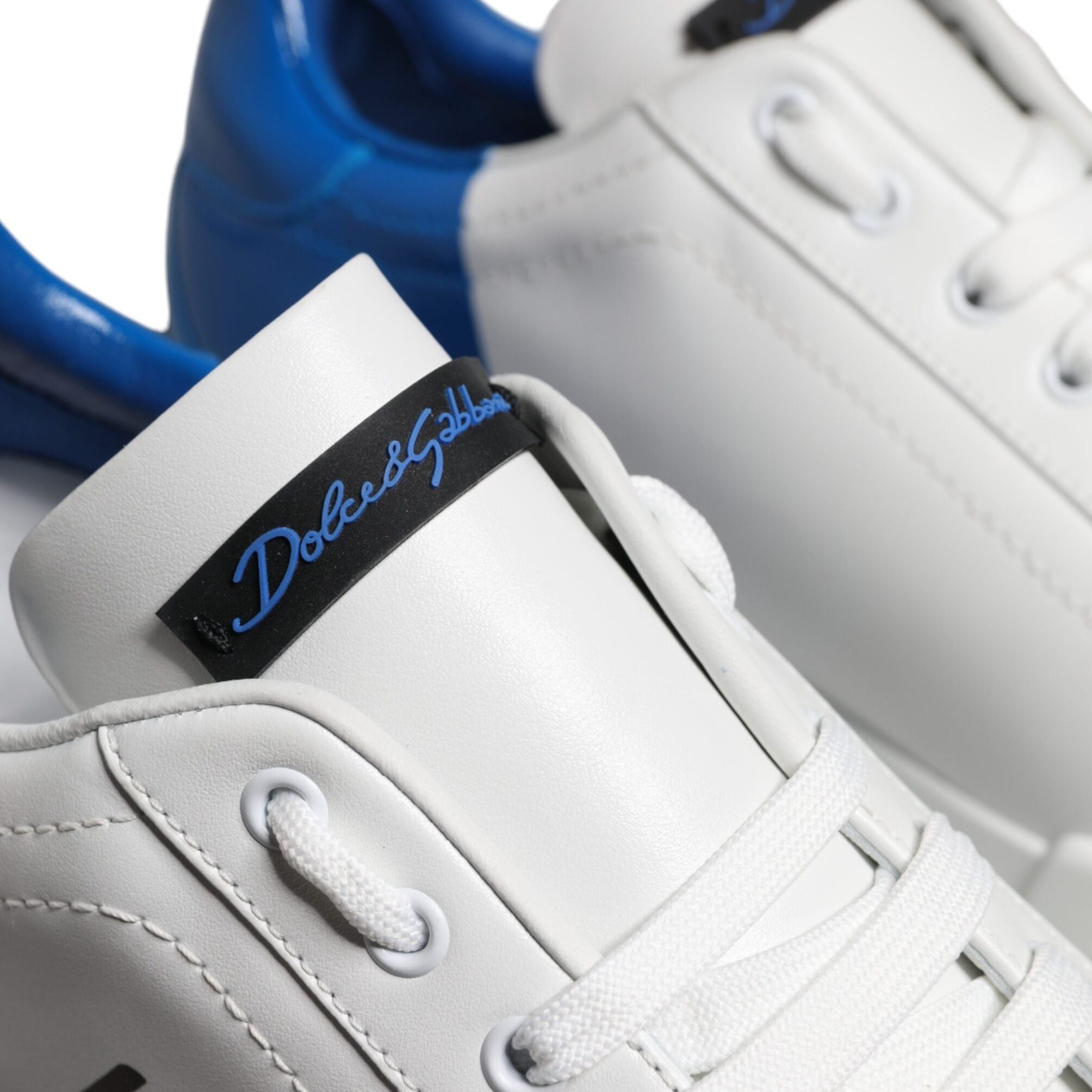 Dolce & Gabbana White Blue Leather Logo Low Top Sneakers Shoes
