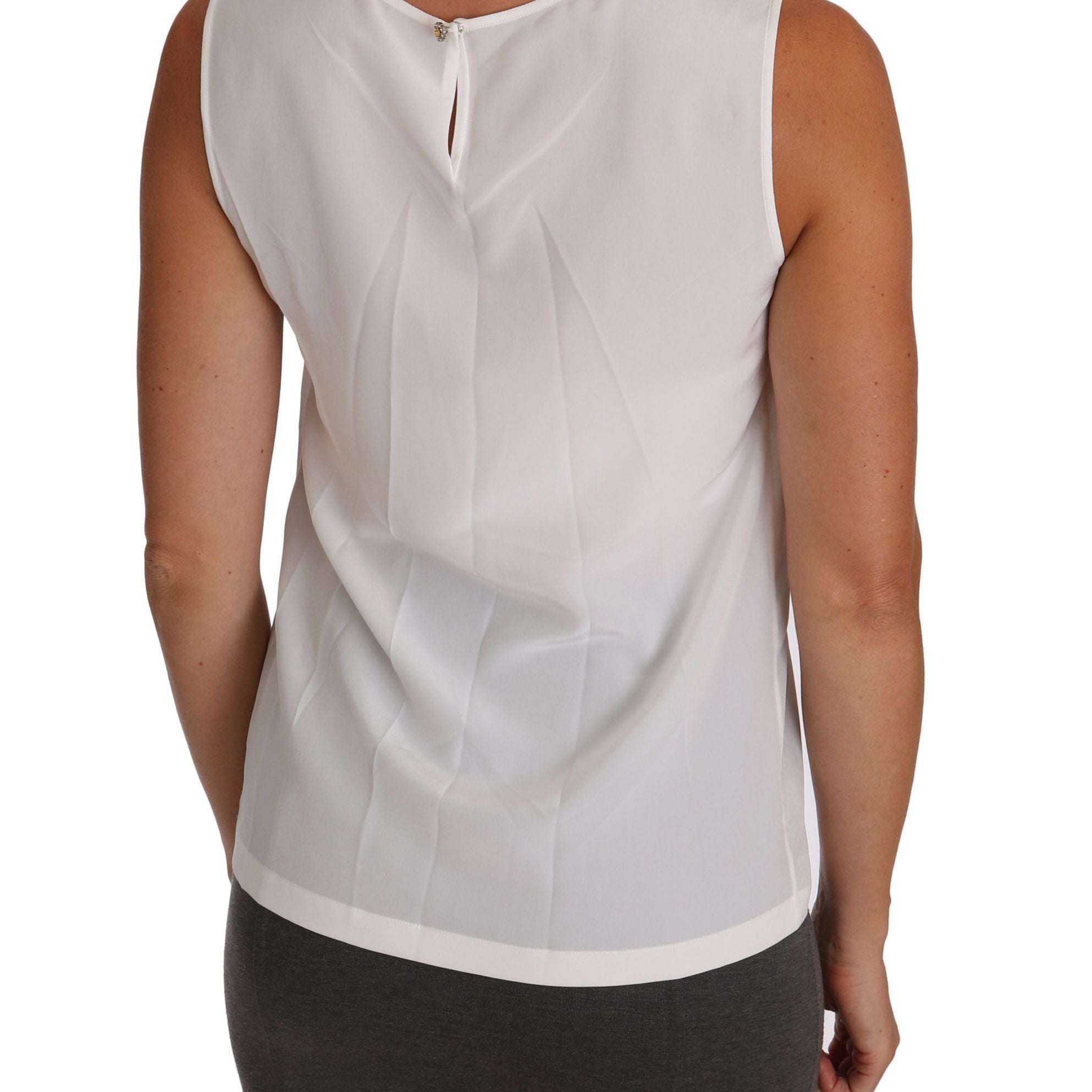 Dolce & Gabbana White Silk A-line Sleeveless Blouse T-Shirt Top