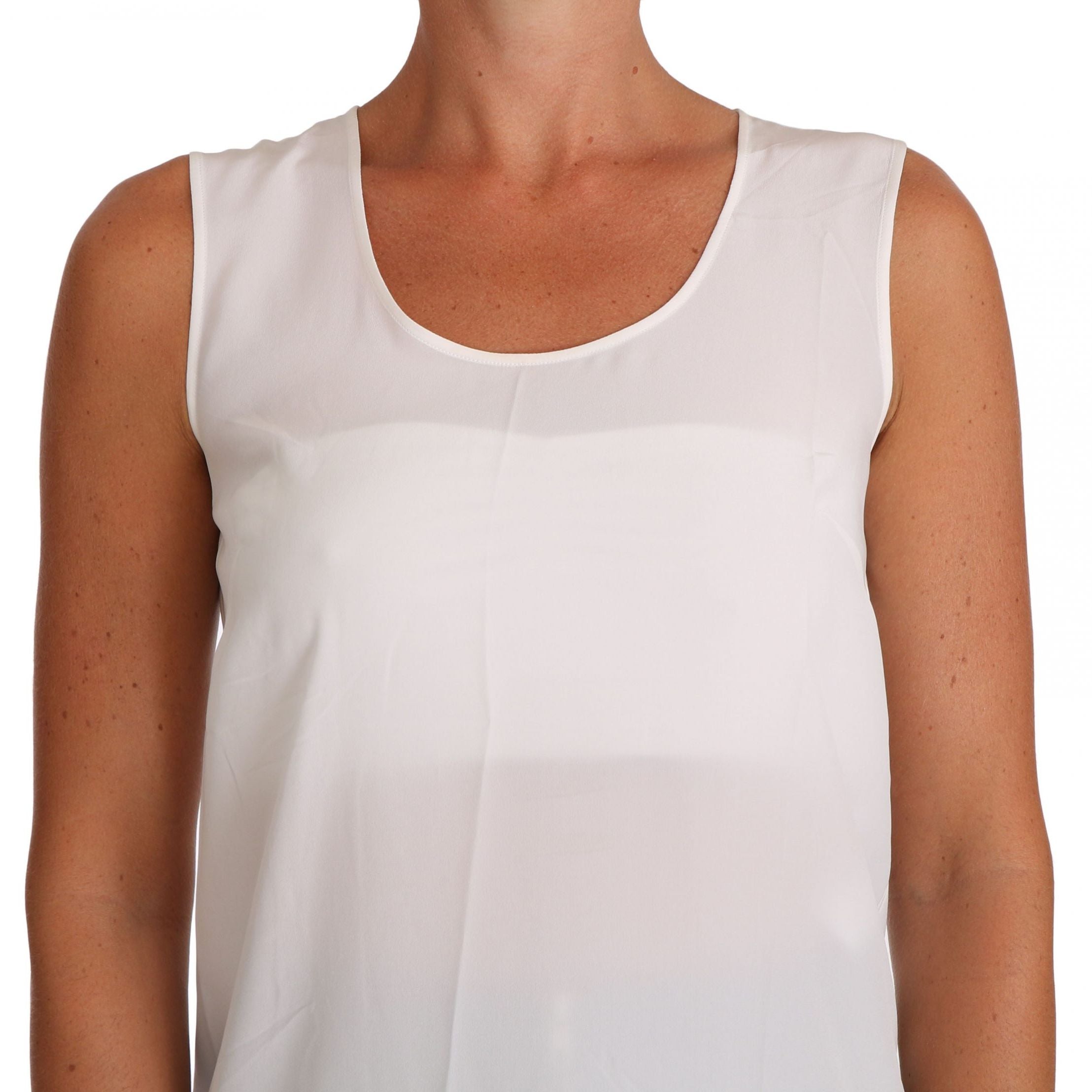 Dolce & Gabbana White Silk A-line Sleeveless Blouse T-Shirt Top