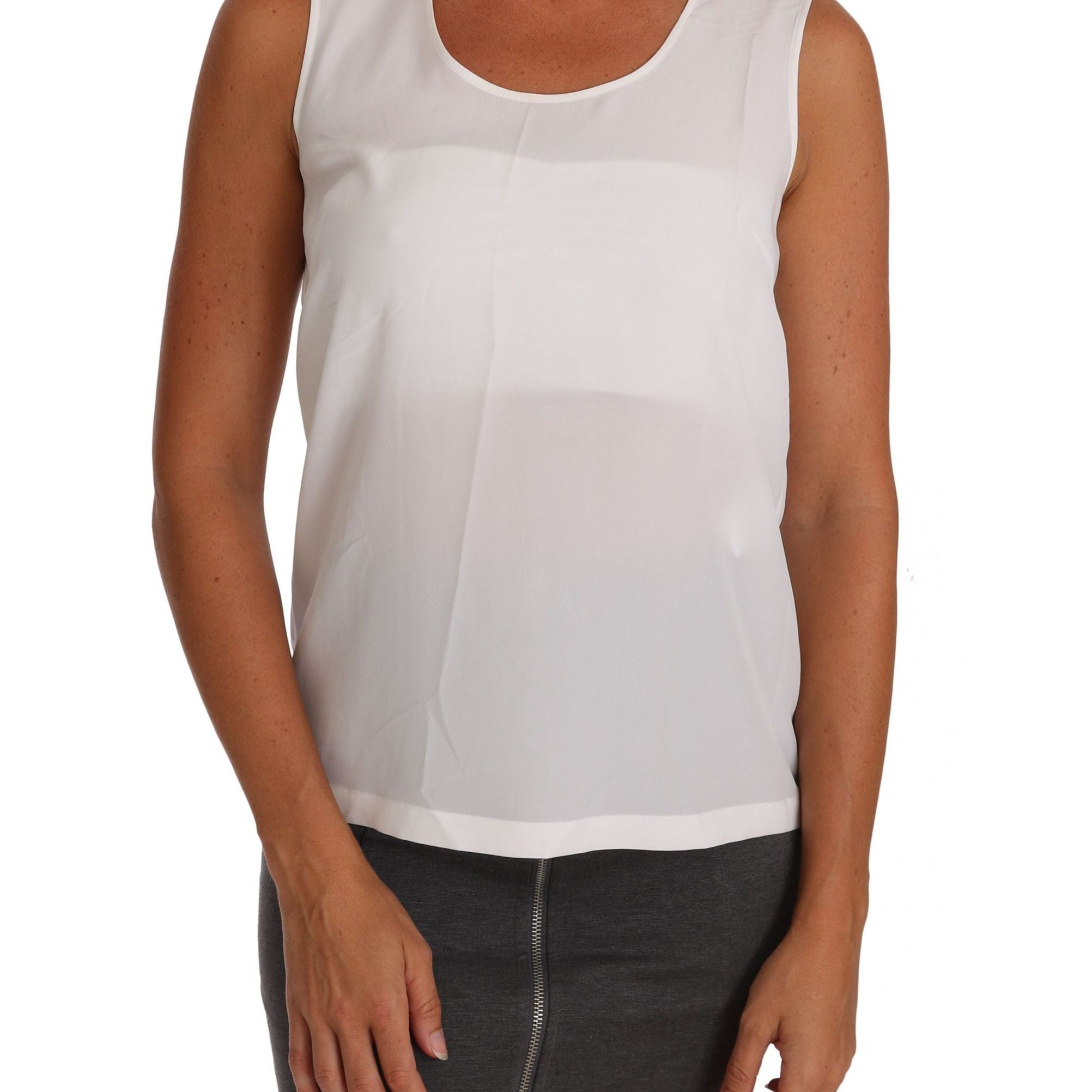 Dolce & Gabbana White Silk A-line Sleeveless Blouse T-Shirt Top