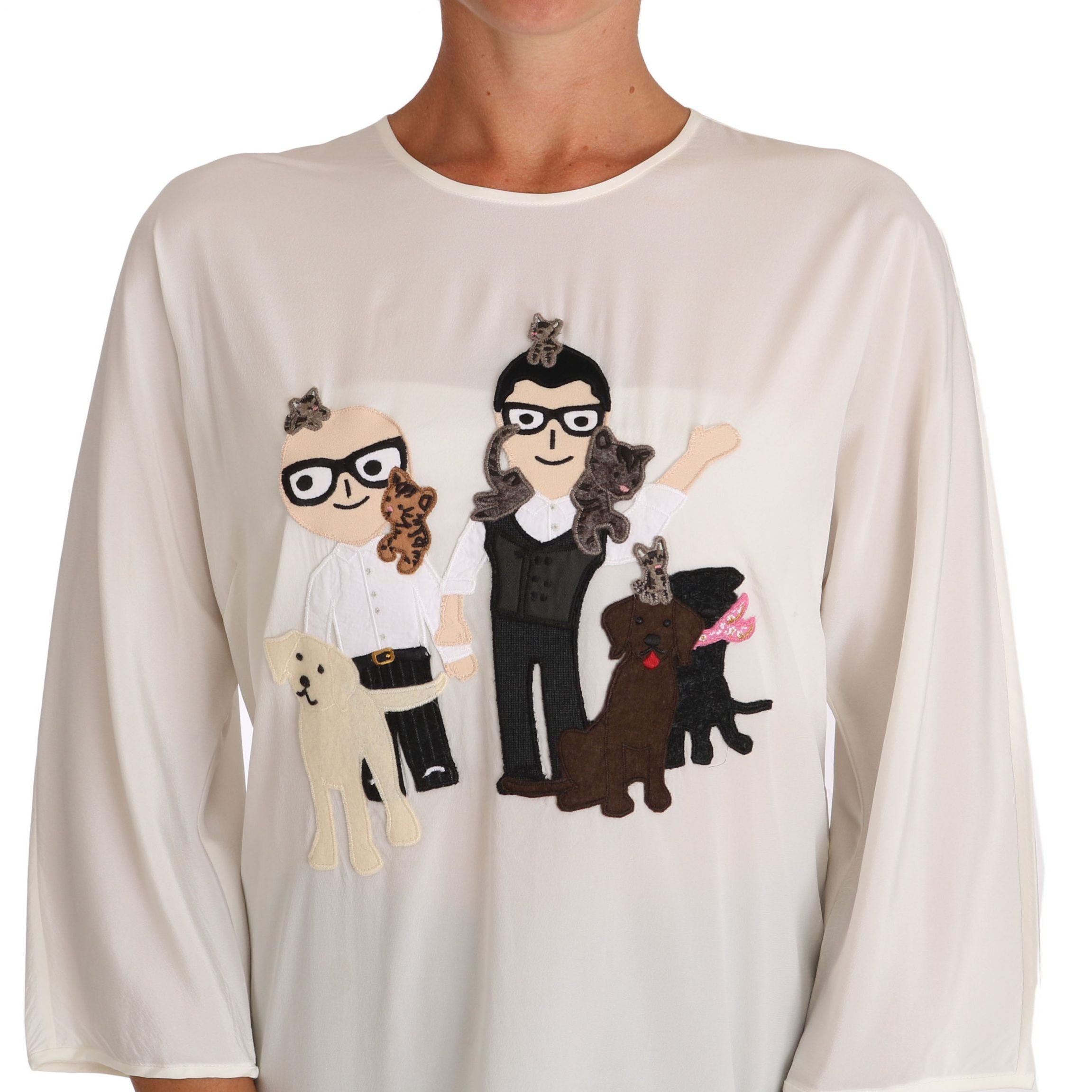 Dolce & Gabbana White Silk #dgfamily Blouse T-shirt