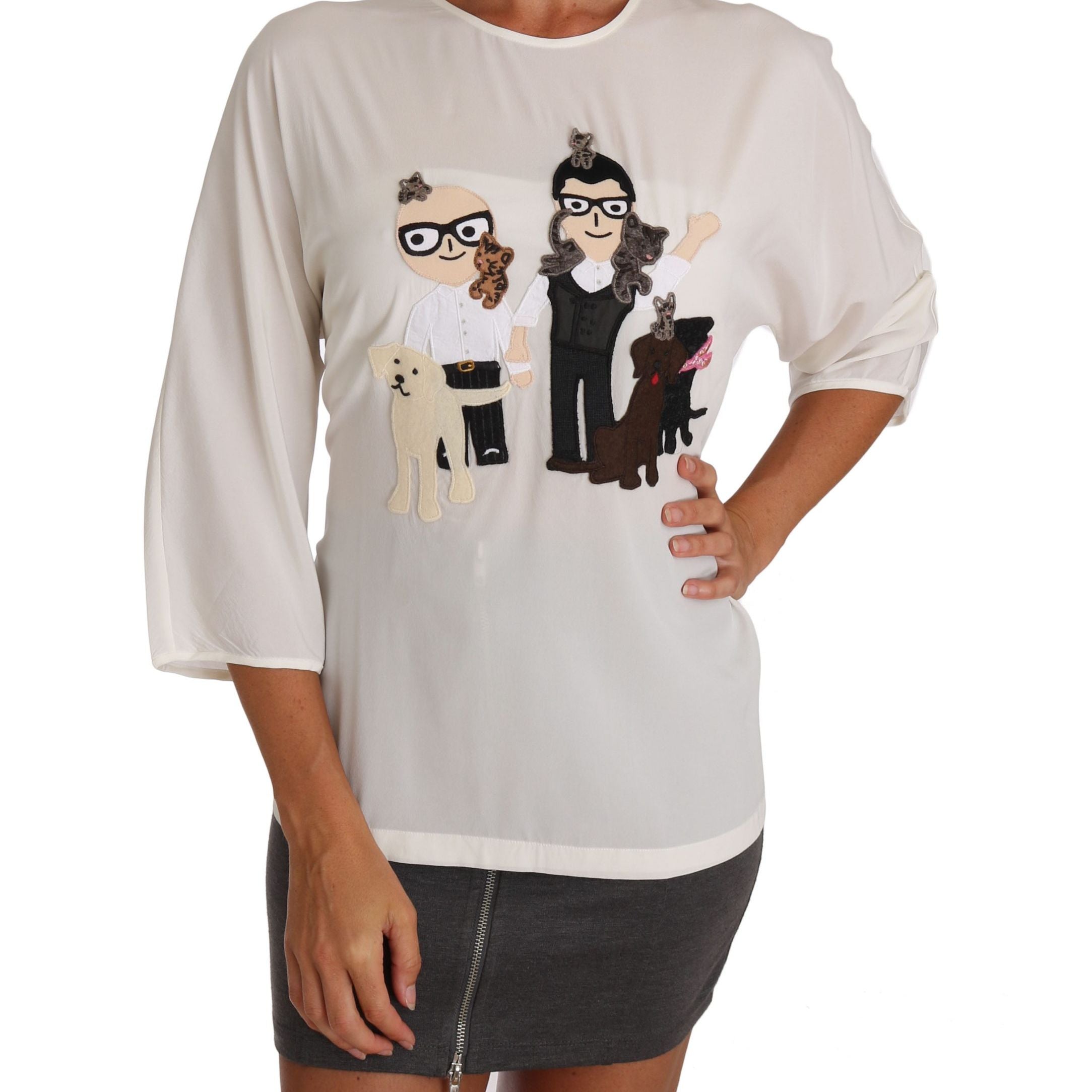 Dolce & Gabbana White Silk #dgfamily Blouse T-shirt