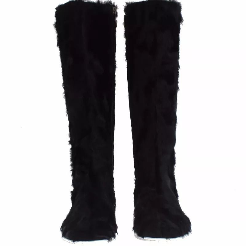 Dolce & Gabbana Black Xiangao Lamb Fur Leather Boots Shoes