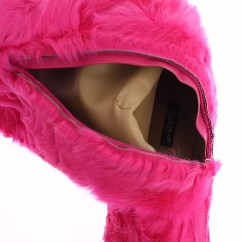 Dolce & Gabbana Pink Lamb Fur Leather Flat Boots Shoes