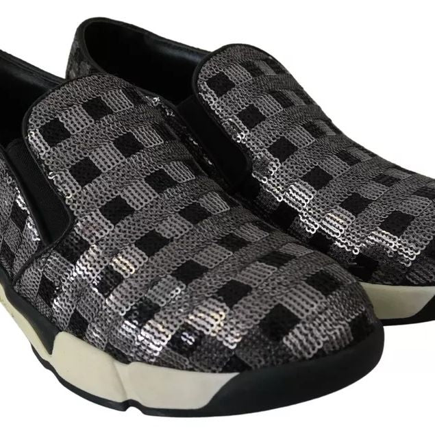 PINKO Silver Black Slip-on Sequence Design Sneakers Shoes