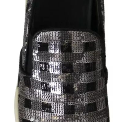 PINKO Silver Black Slip-on Sequence Design Sneakers Shoes