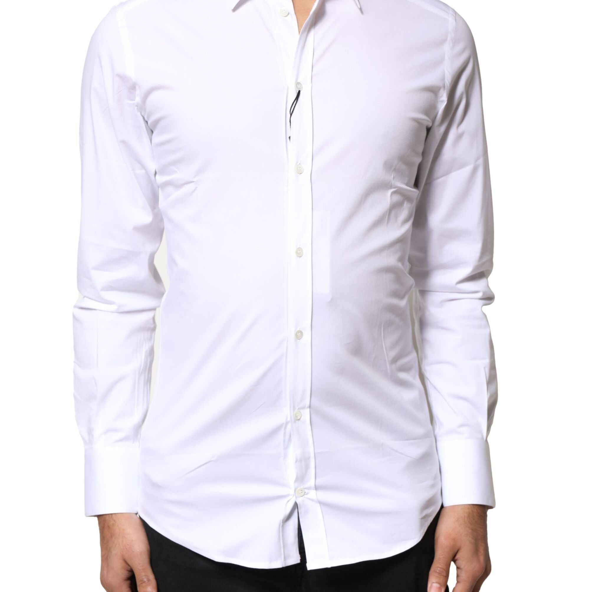 Dolce & Gabbana White GOLD Cotton Long Sleeves Dress Shirt
