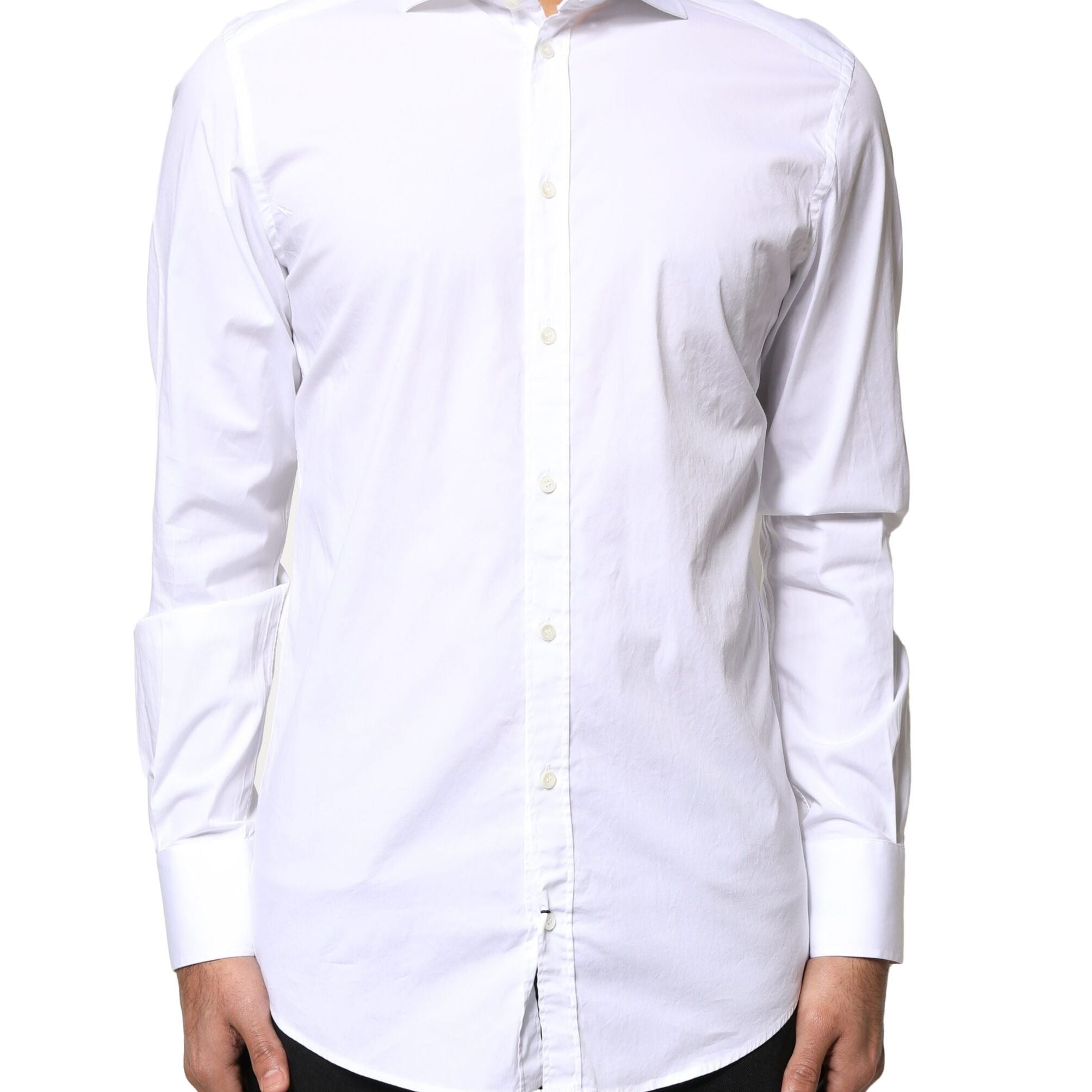 Dolce & Gabbana White GOLD Cotton Long Sleeves Dress Shirt