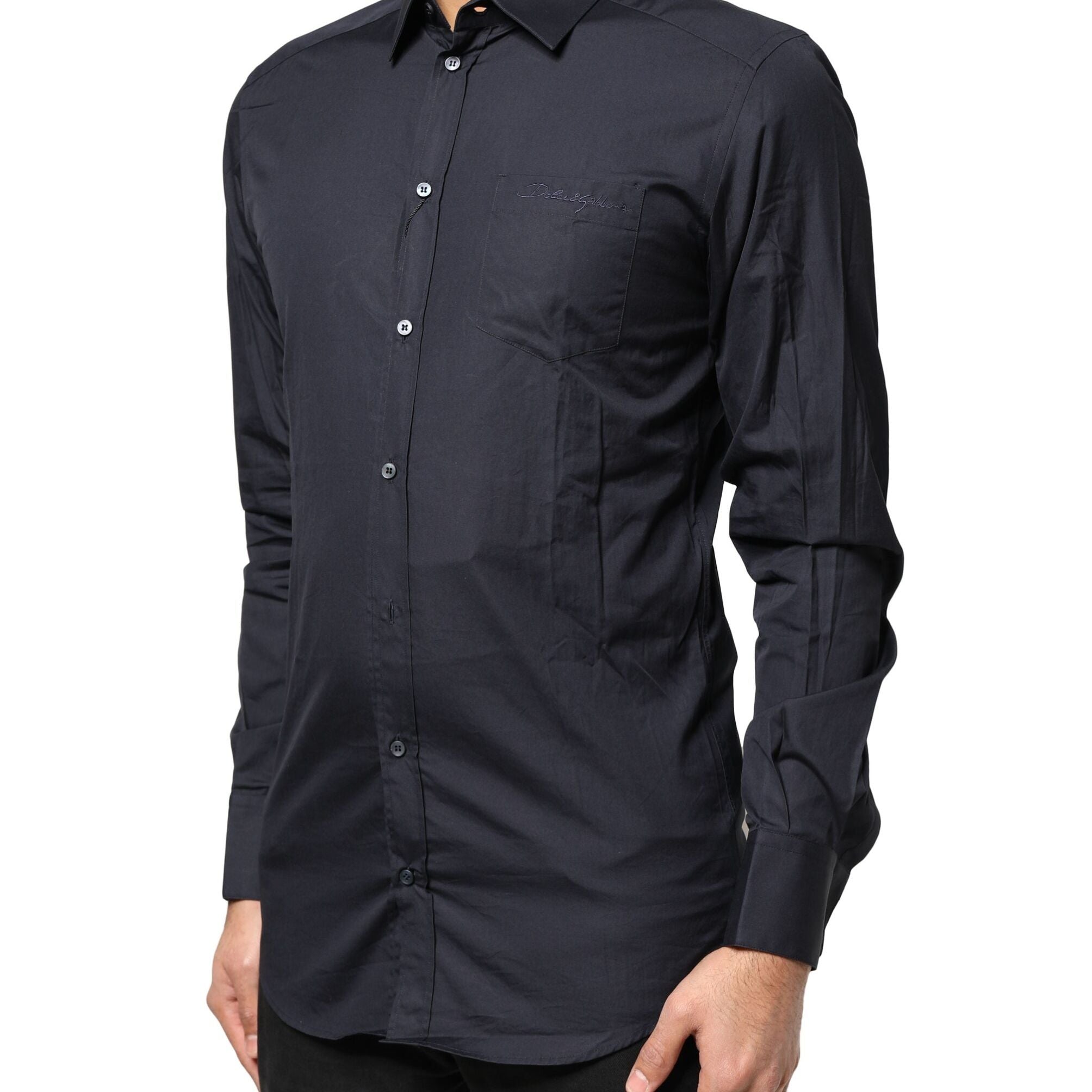 Dolce & Gabbana Dark Blue GOLD Cotton Long Sleeves Dress Shirt