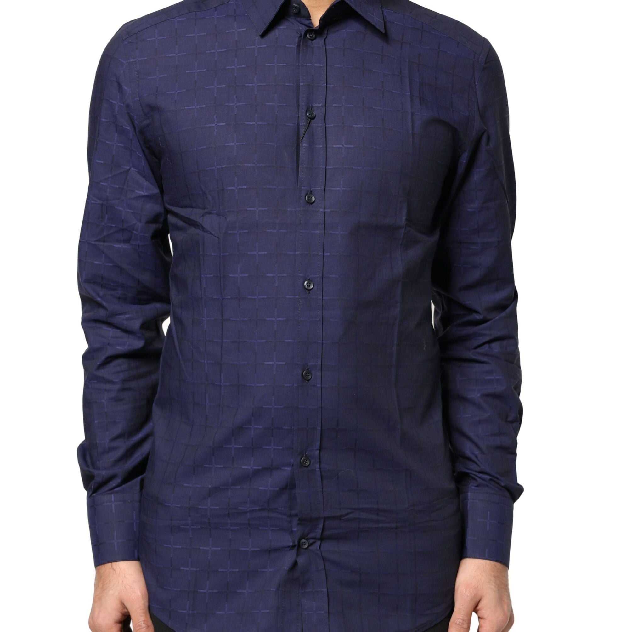 Dolce & Gabbana Blue Check Tartan GOLD Formal Dress Shirt